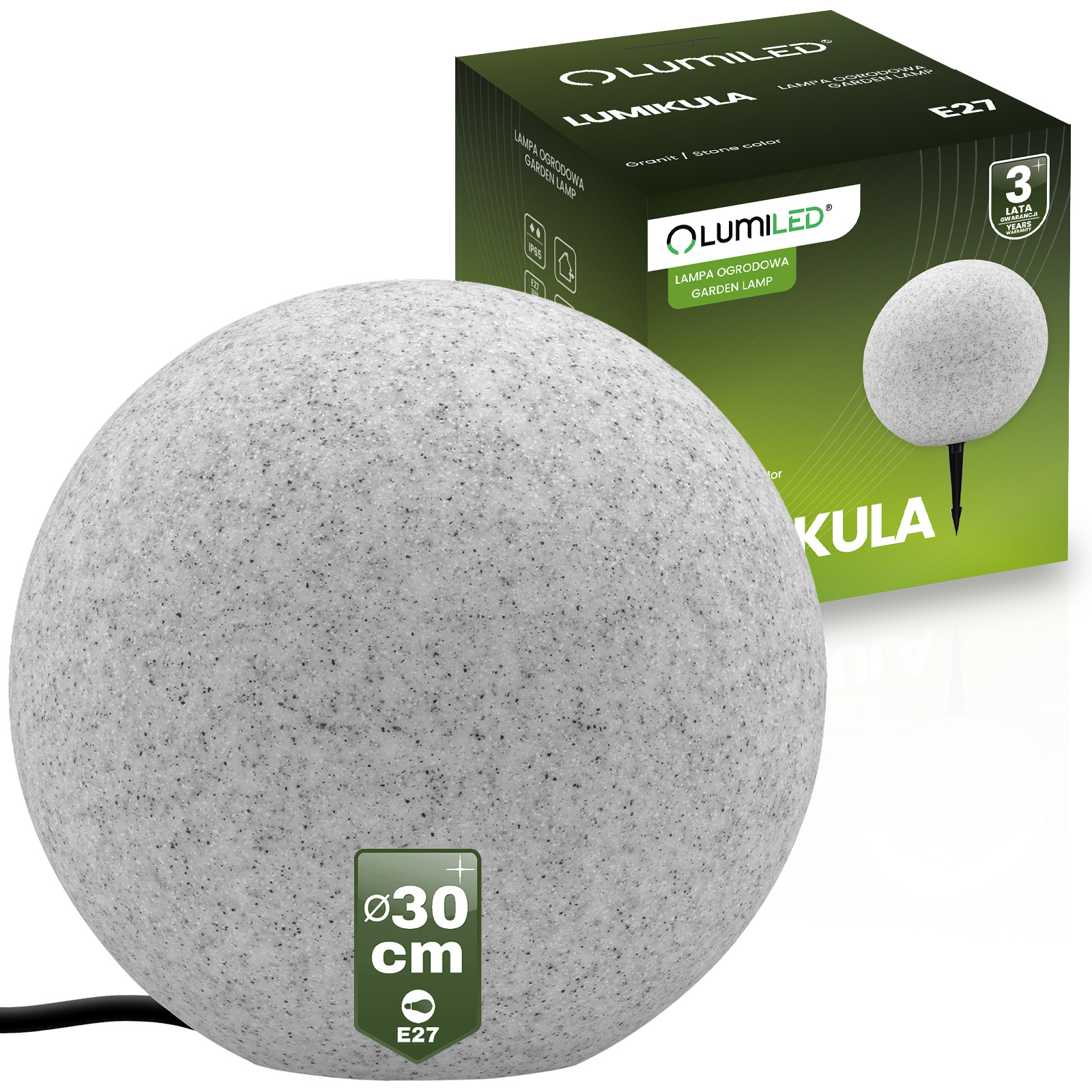 Lampa Oprawa Ogrodowa Zewnętrzna KAMIENNA KULA LED LUMIKULA 30cm E27 IP65 LUMILED - główne zdjęcie produktu
