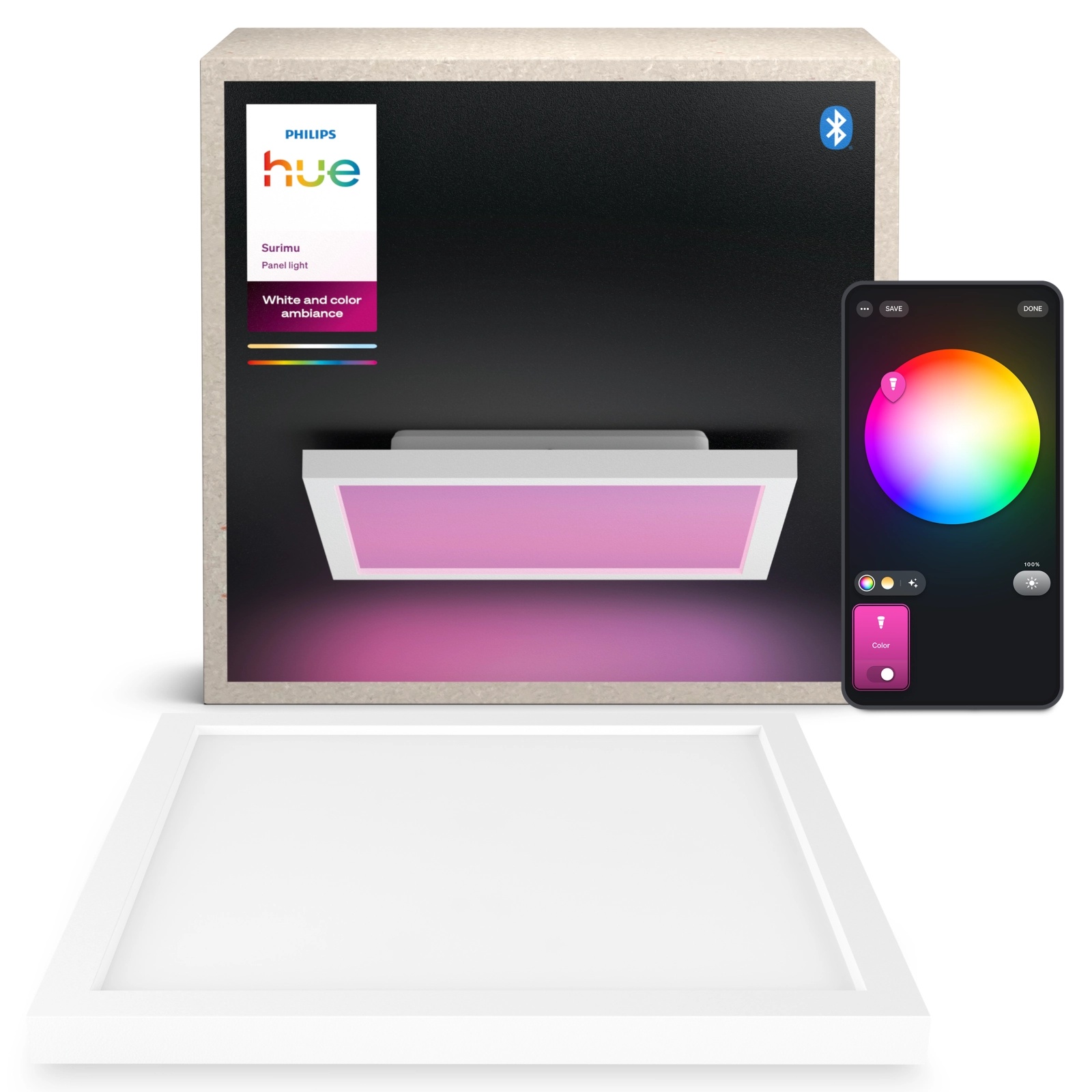 Panel LED Lampa Sufitowa Natynkowa 30x30 cm 25W 1760lm IP20 White and Color Ambiance RGB + TW Biała Inteligentna SMART Zigbee Bluetooth Surimu Philips HUE - główne zdjęcie produktu