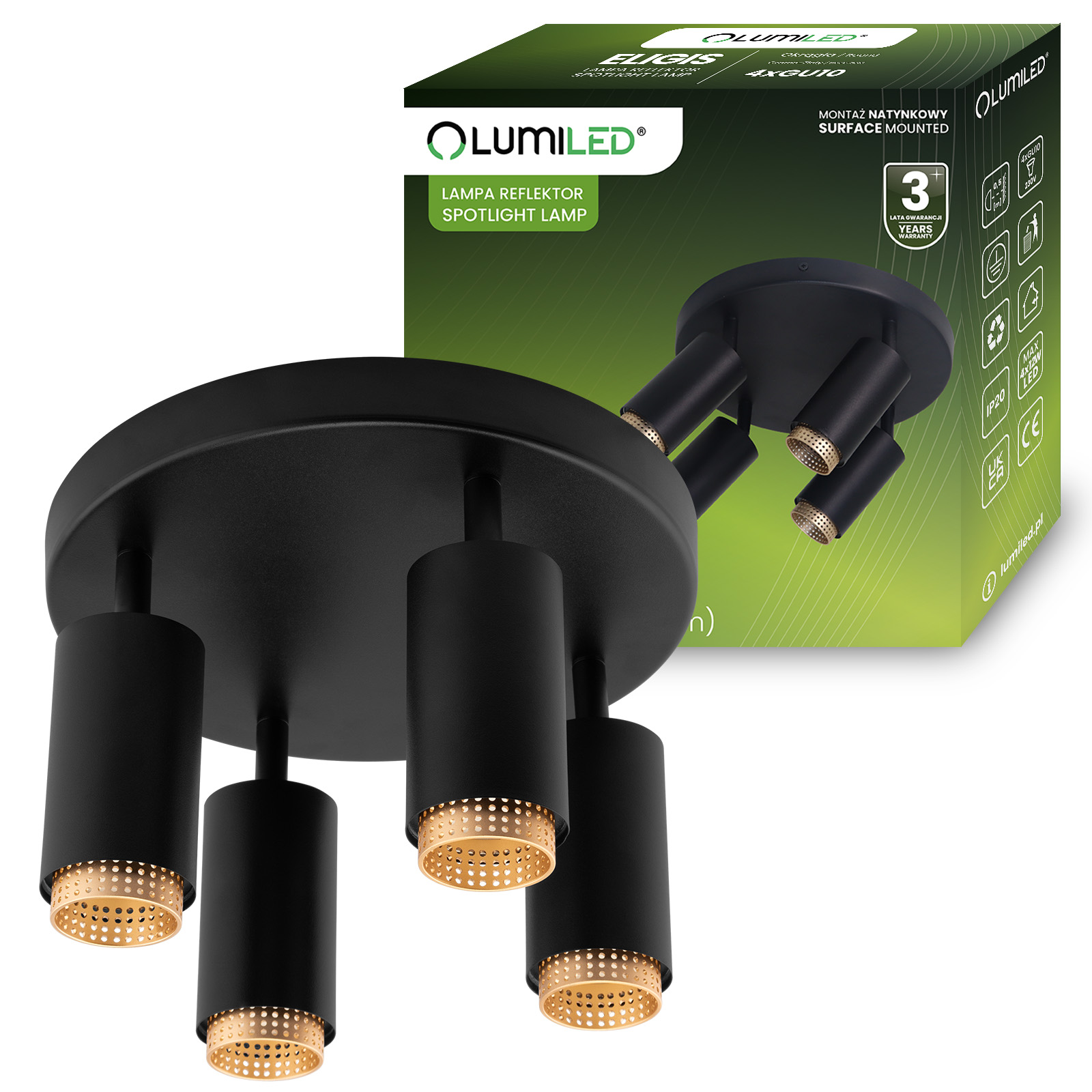 Lampa Sufitowa Reflektor 4x GU10 Plafon ELIGIS Czarny LUMILED - główne zdjęcie produktu