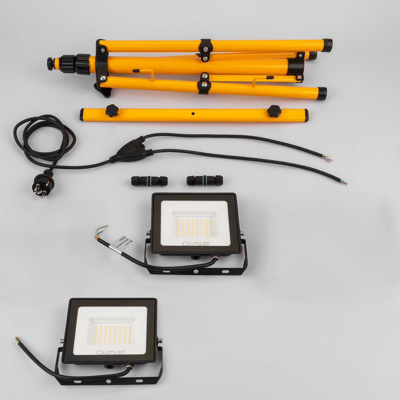 Naświetlacz LED Lampa 2x 50W Robocza Statyw Budowlany 4000K - skład produktu