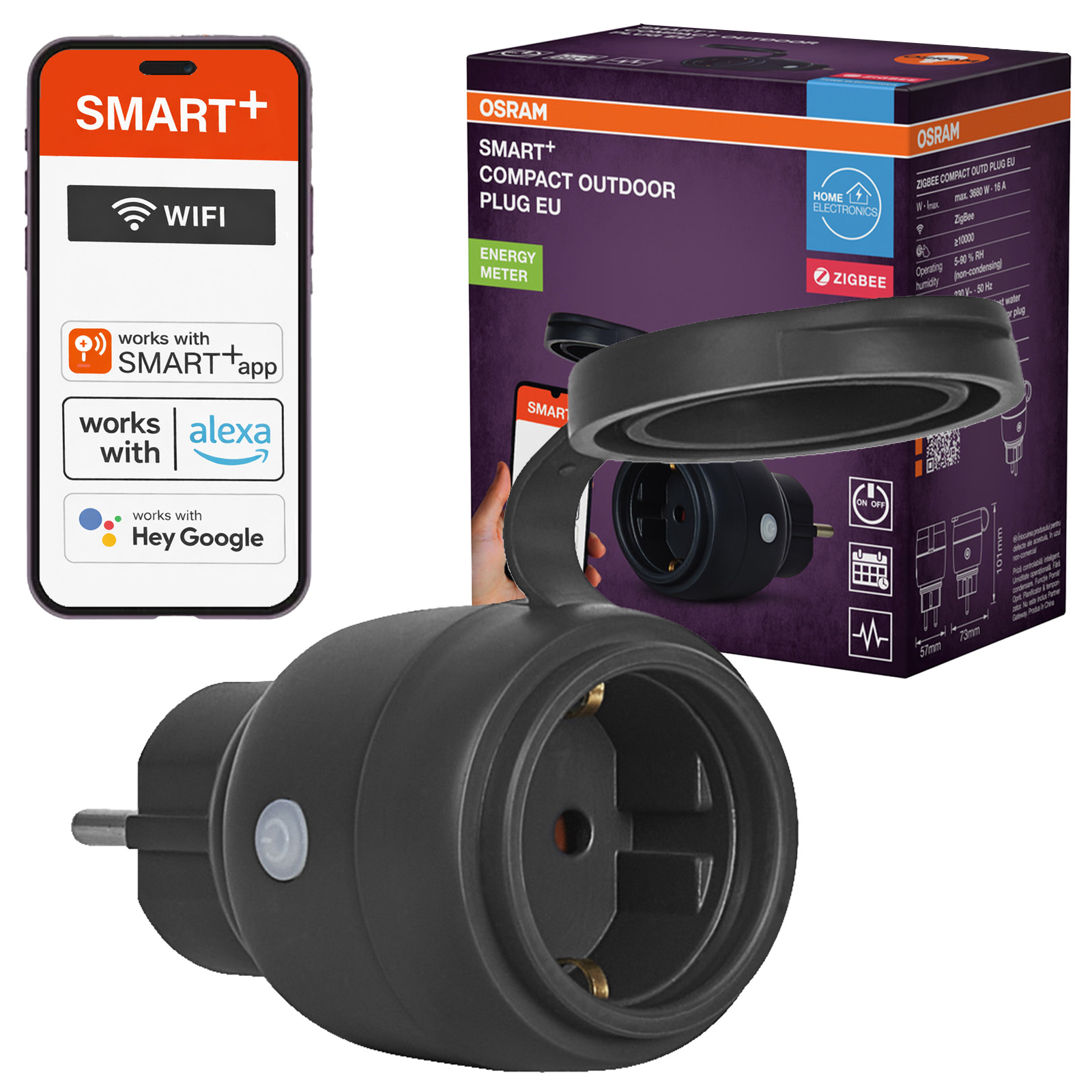 Inteligentna Wtyczka Gniazdko Zewnętrzne z Osłoną IP44 Osram SMART WiFi ZigBee - główne zdjęcie produktu