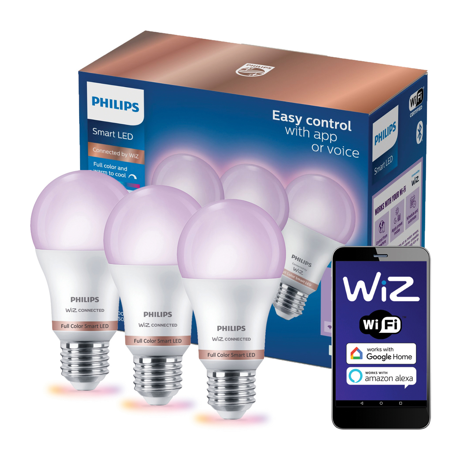 3x Żarówka LED E27 A60 8.8W = 60W 806lm 2200-6500K RGB + TW Inteligentna SMART WiFi Bluetooth Aplikacja WiZ Philips - główne zdjęcie produktu