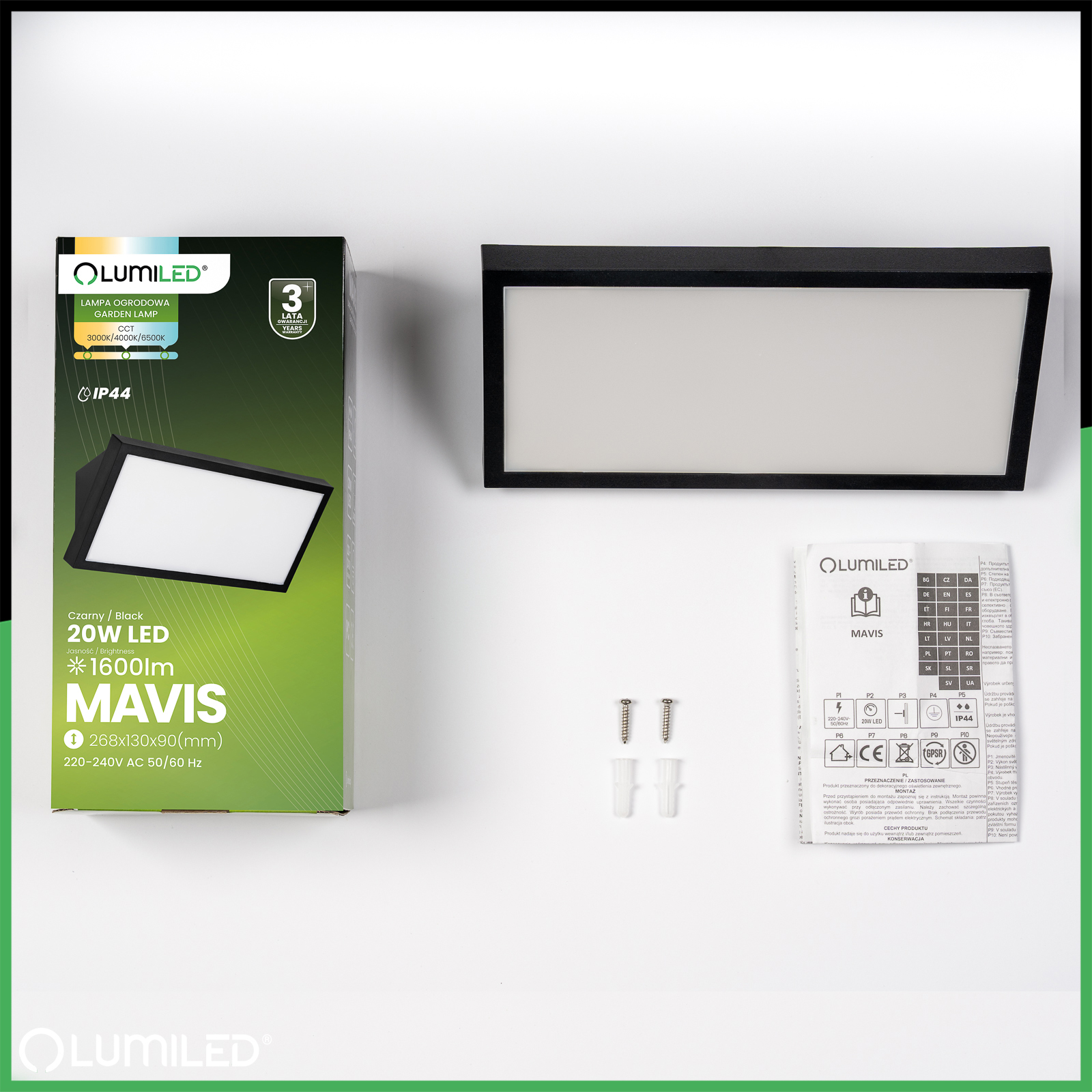 Lampa Ogrodowa Zewnętrzna Kinkiet Elewacyjny CCT 20W LED IP44 MAVIS LUMILED - skład produktu