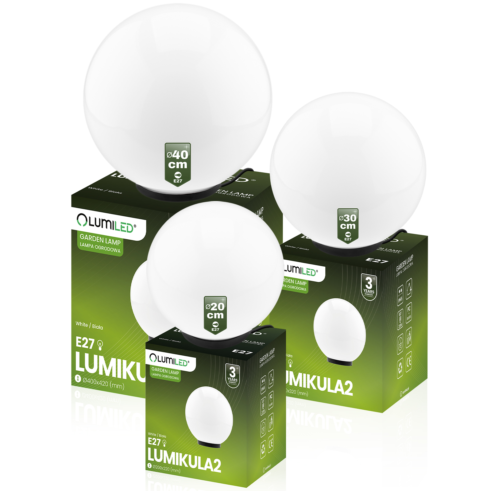 Lampa Oprawa Ogrodowa Zewnętrzna KULA LED 40CM E27 IP65 LUMIKULA2 LUMILED - trzecia cecha produktu