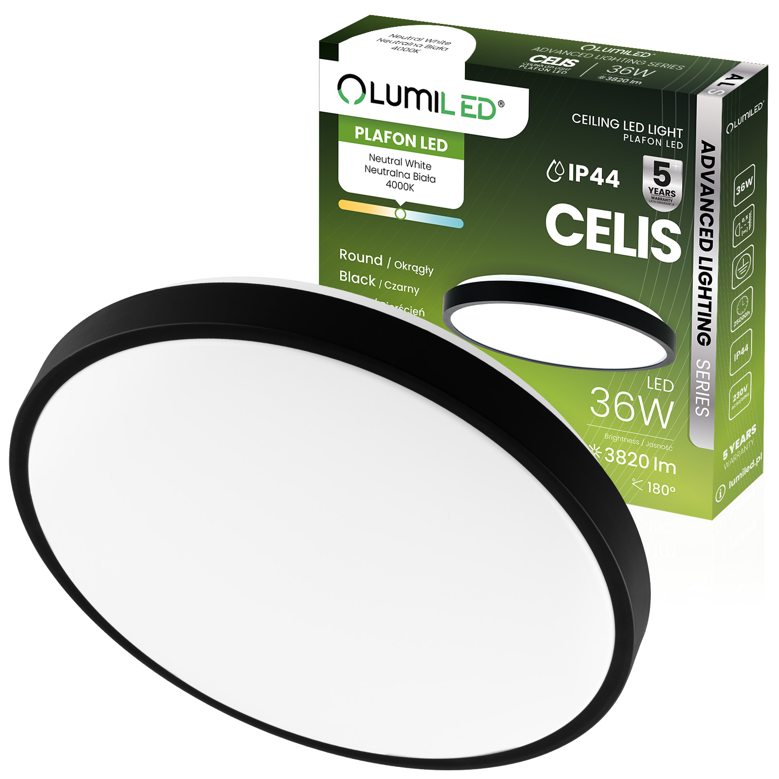 Plafon LED Lampa Sufitowa Natynkowa 36W 4000K CELIS Okrągły IP44 Czarny Ring ALS LUMILED - główne zdjęcie produktu