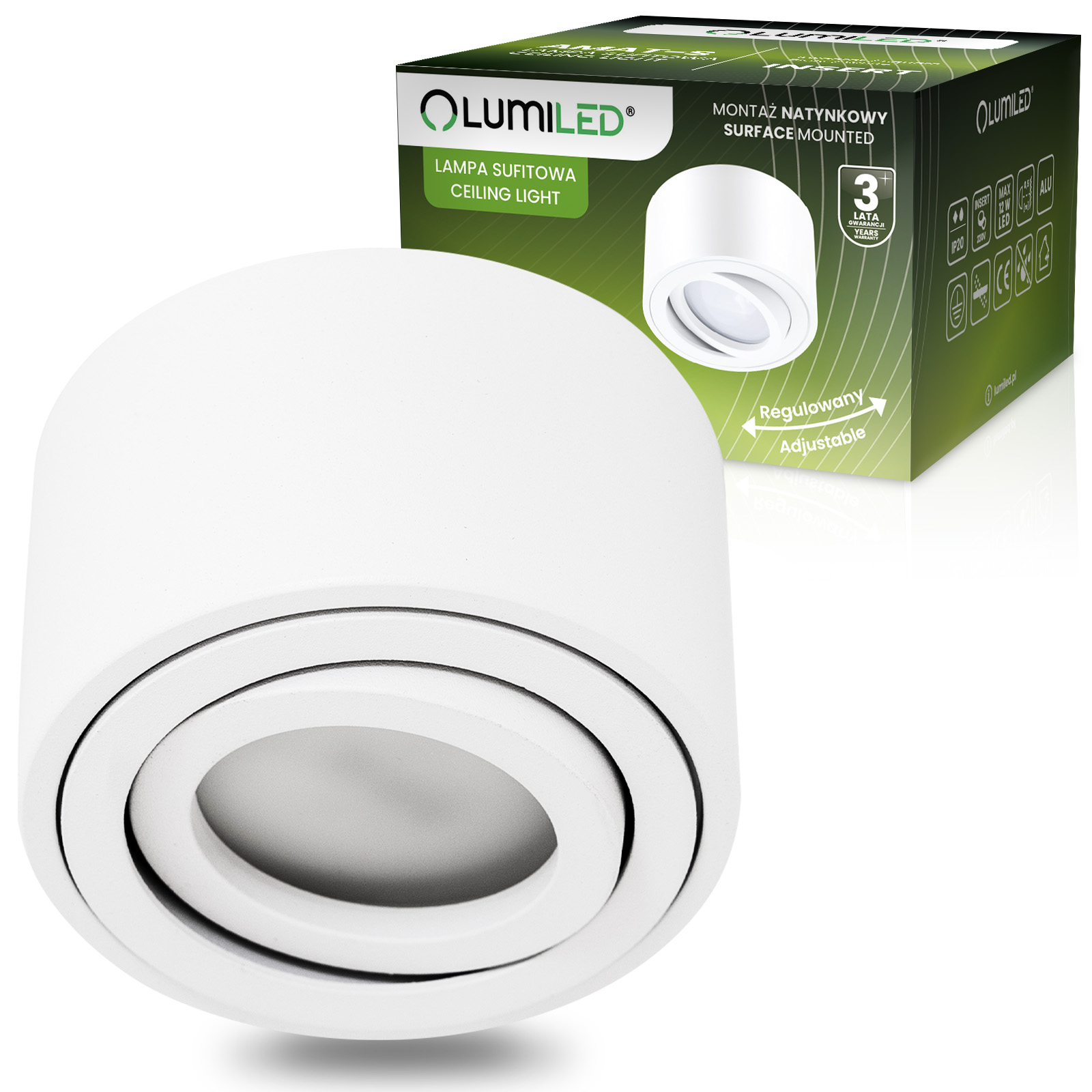 Oprawa Natynkowa HALOGENOWA Spot Tuba Ruchoma Okrągła Biała 50mm AMAT-S LUMILED - główne zdjęcie produktu