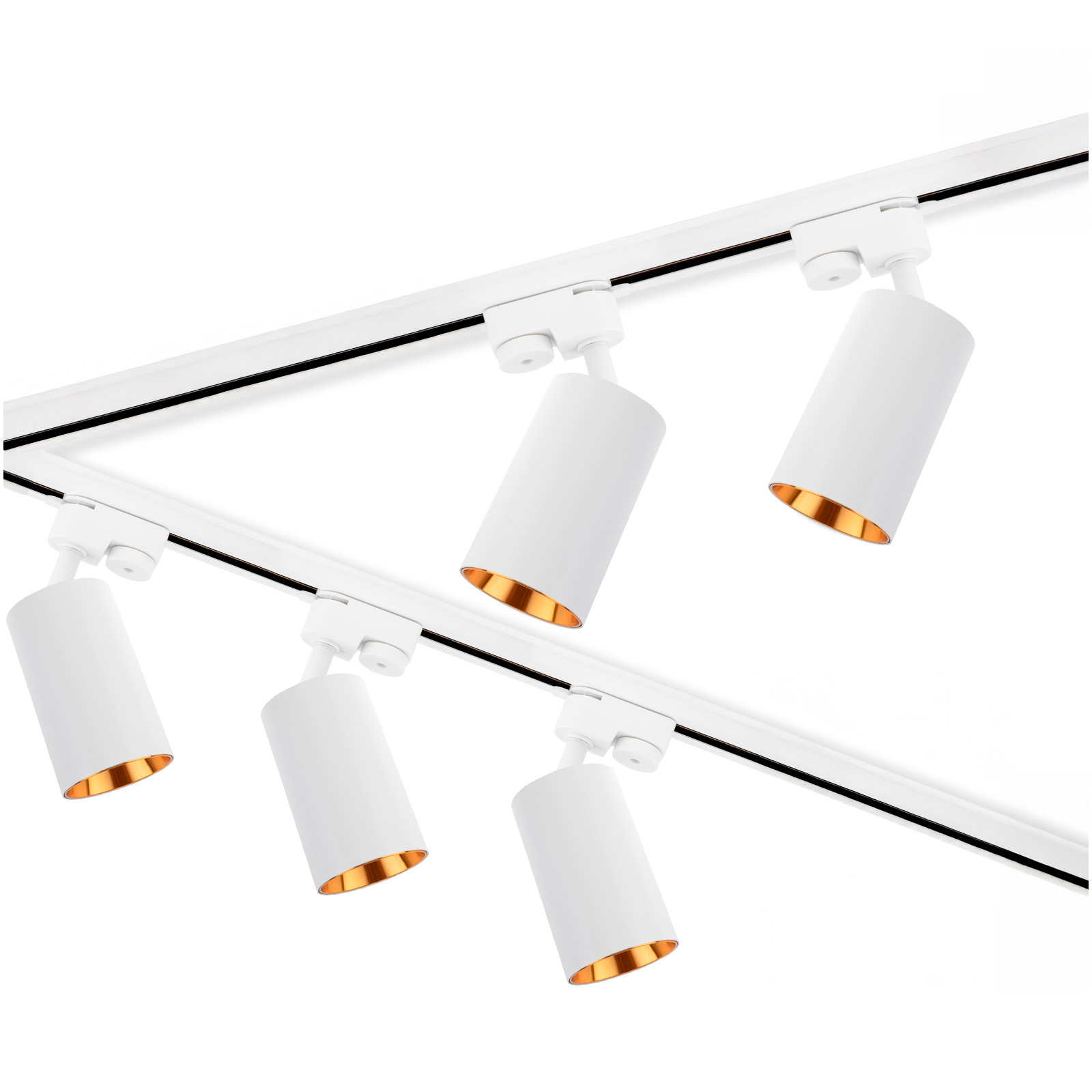Zestaw Szyna Oświetleniowa Szynoprzewód 3m Biały + 5x Reflektor Szynowy SAGI GU10 Biało - Złoty + Łącznik L LUMILED - główne zdjęcie produktu