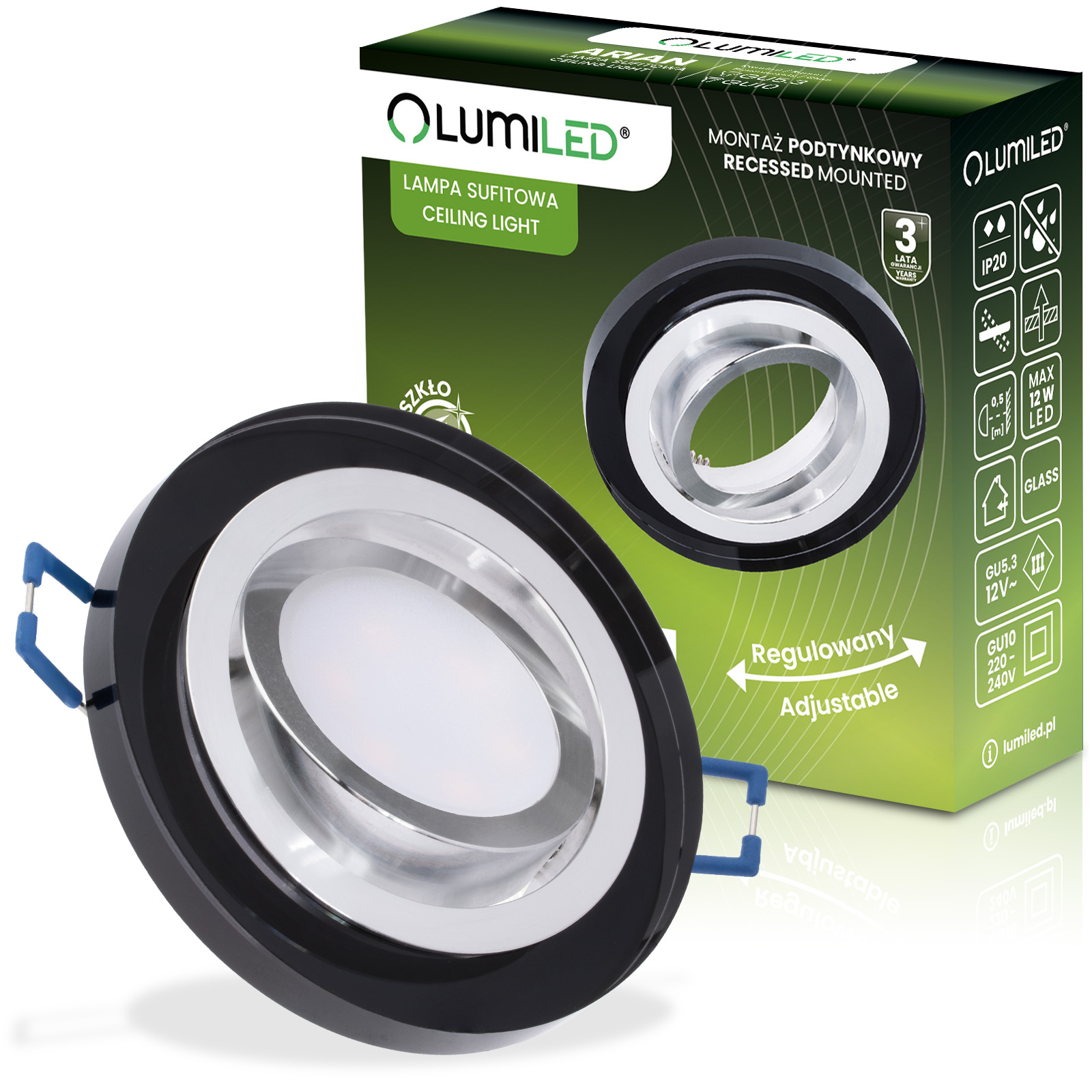 Oprawa Halogenowa Podtynkowa Lampa Sufitowa Szklana Okrągła Ruchoma GU10 ARIAN LUMILED - główne zdjęcie produktu