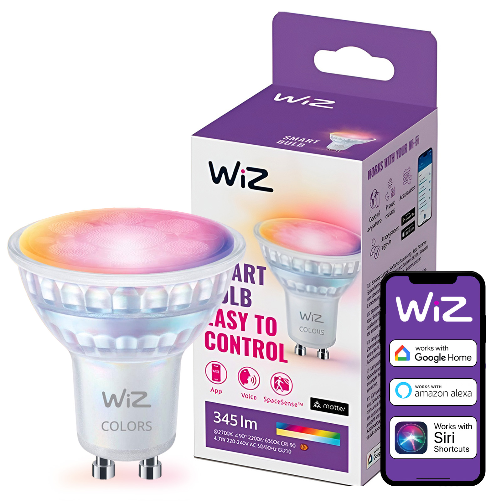Żarówka LED GU10 Reflektor PAR16 4.7W = 50W 345lm 2200-6500K RGB + TW Inteligentna SMART WiFi Bluetooth Aplikacja WiZ - główne zdjęcie produktu