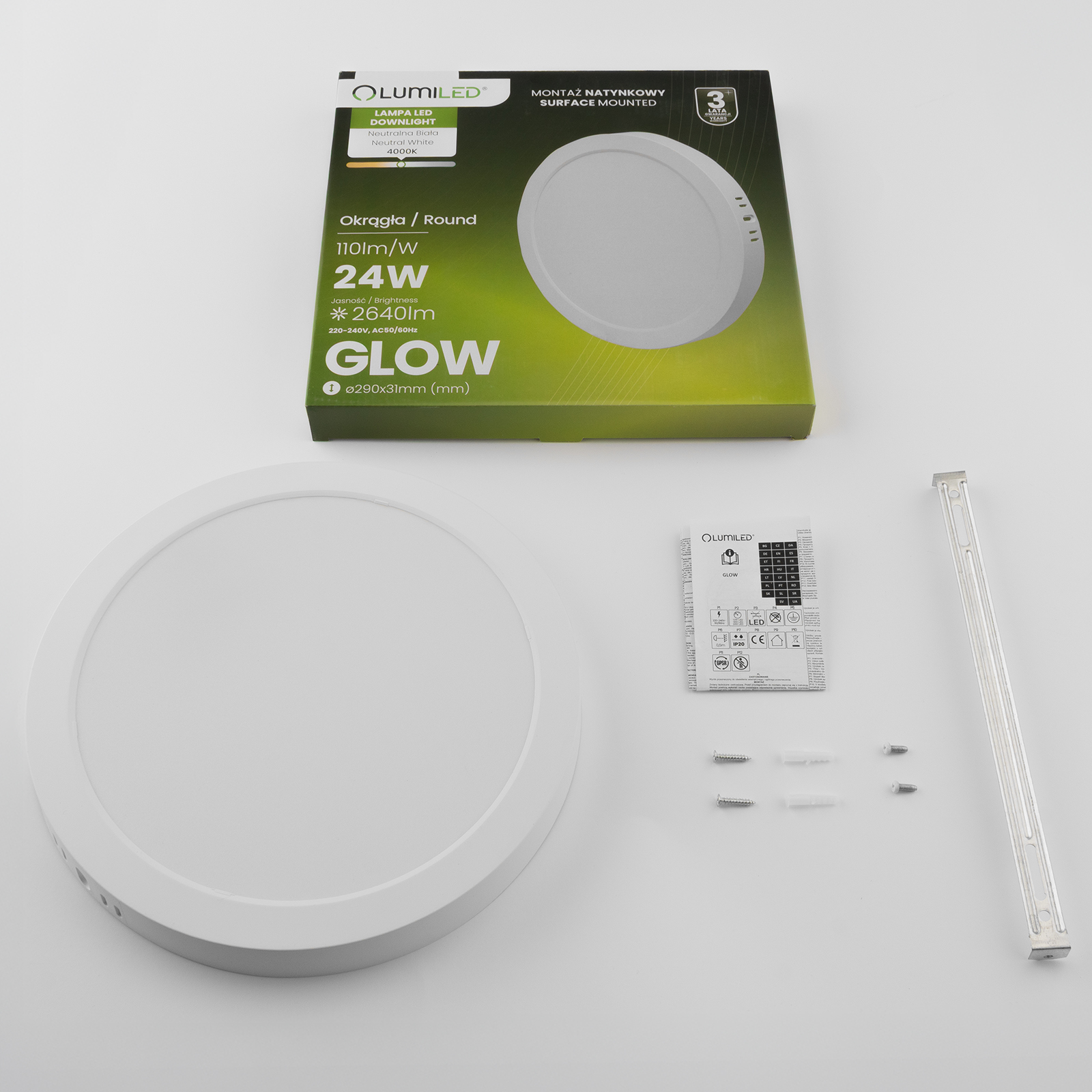 Oprawa Natynkowa Lampa LED Sufitowa 24W Okrągła 4000K GLOW Biała LUMILED - skład produktu