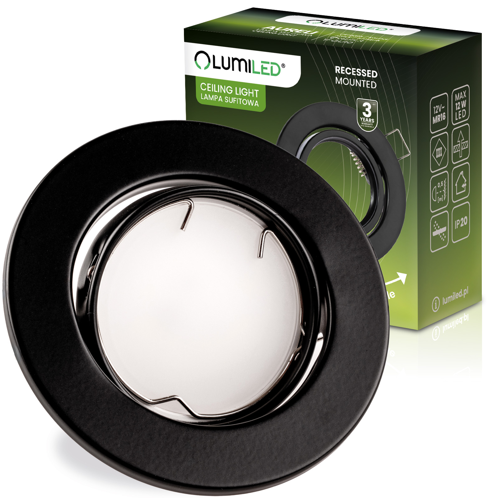 Oprawa HALOGENOWA Podtynkowa Ruchoma Okrągła AURELI Czarna Blacha MR16 GU10 - główne zdjęcie produktu