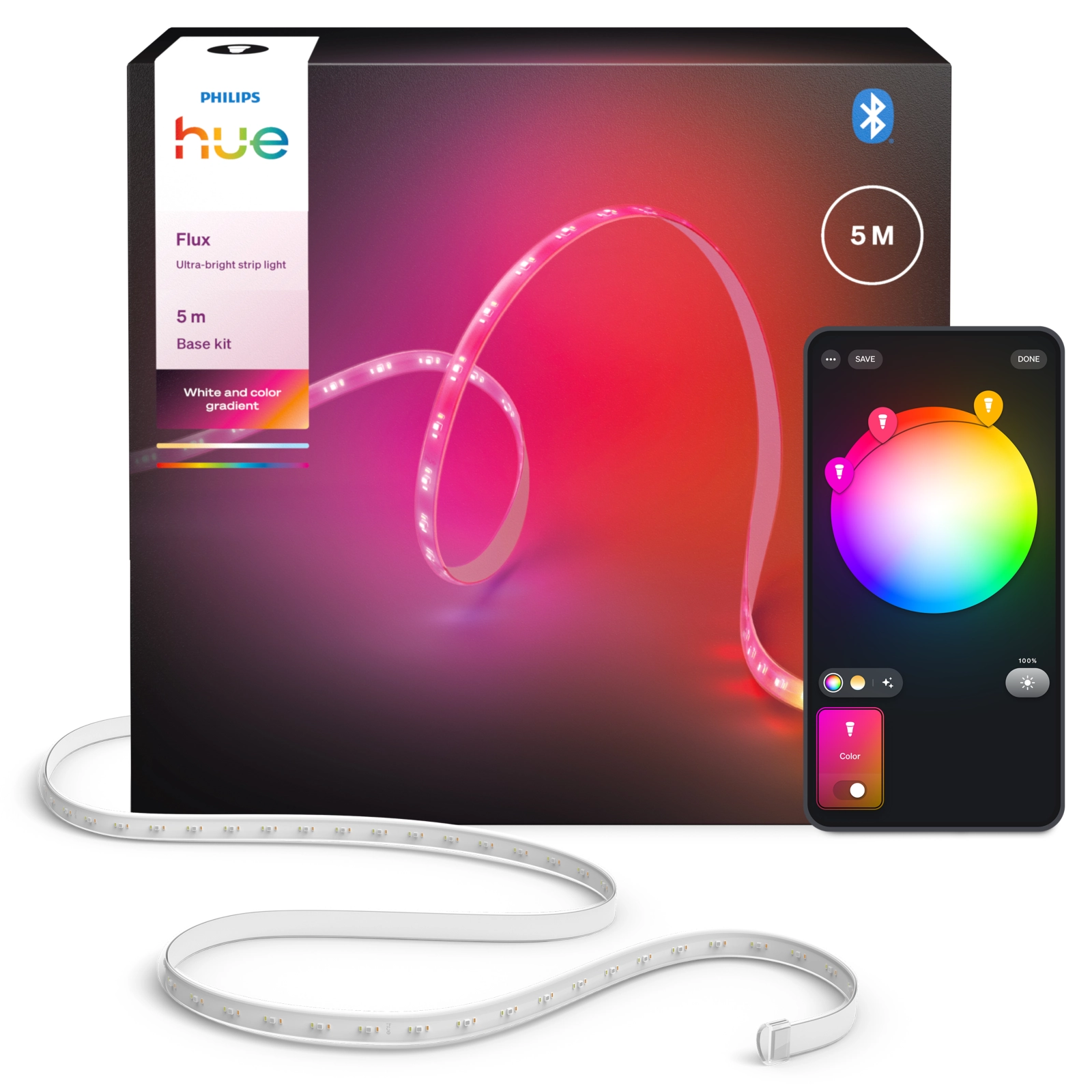Taśma LED Pasek 5m 48W 4800lm IP20 White and Color Ambiance RGB + TW Biała Inteligentna SMART Zigbee Bluetooth Flux Strip Ultra-Bright Philips HUE - główne zdjęcie produktu