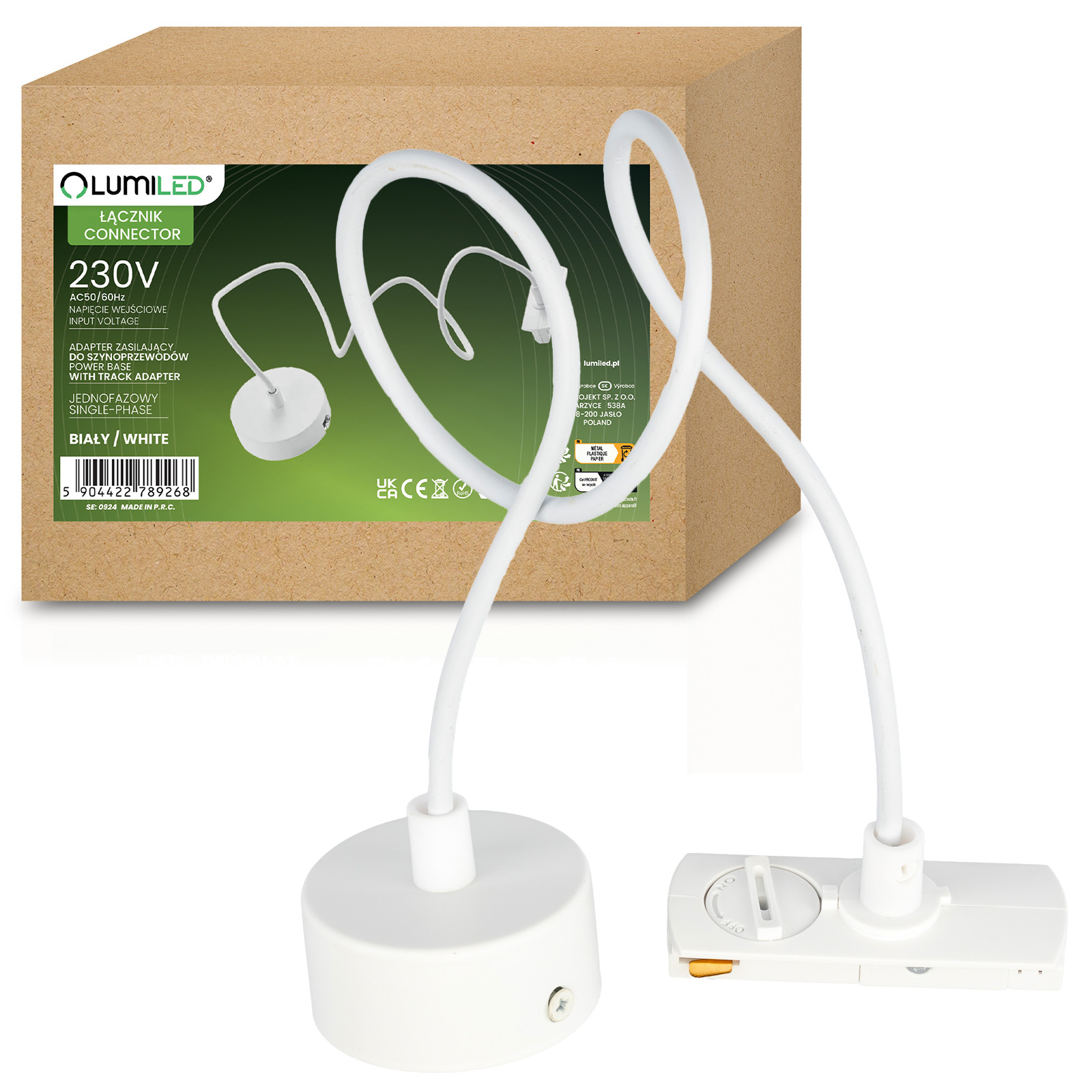 Adapter Zasilający do Szynoprzewodów Baza Montażowa 1F Biała LUMILED - główne zdjęcie produktu