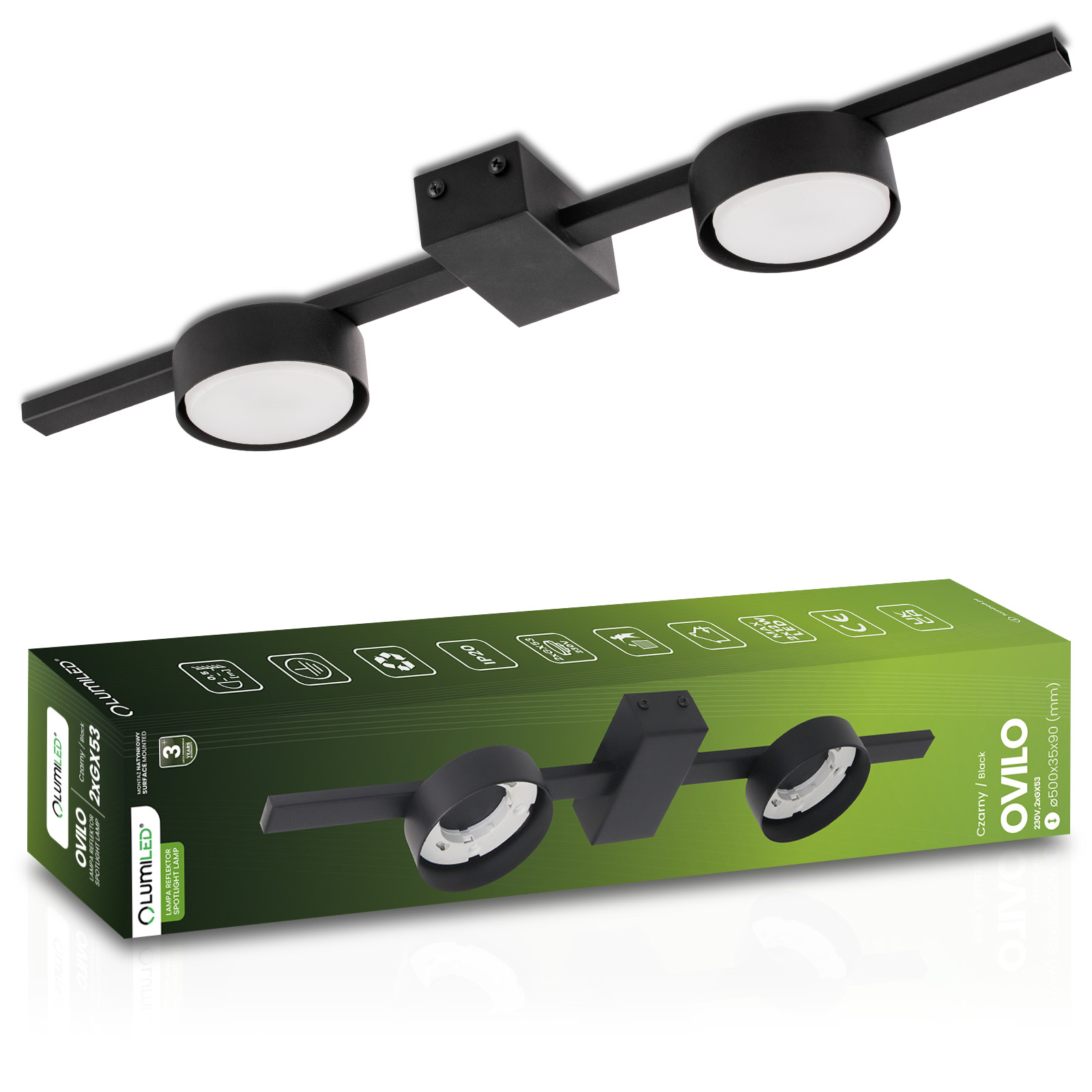Lampa Sufitowa OVILO Oprawa Halogenowa LED 2x GX53 Spot Kinkiet Reflektor Ścienna LUMILED - główne zdjęcie produktu