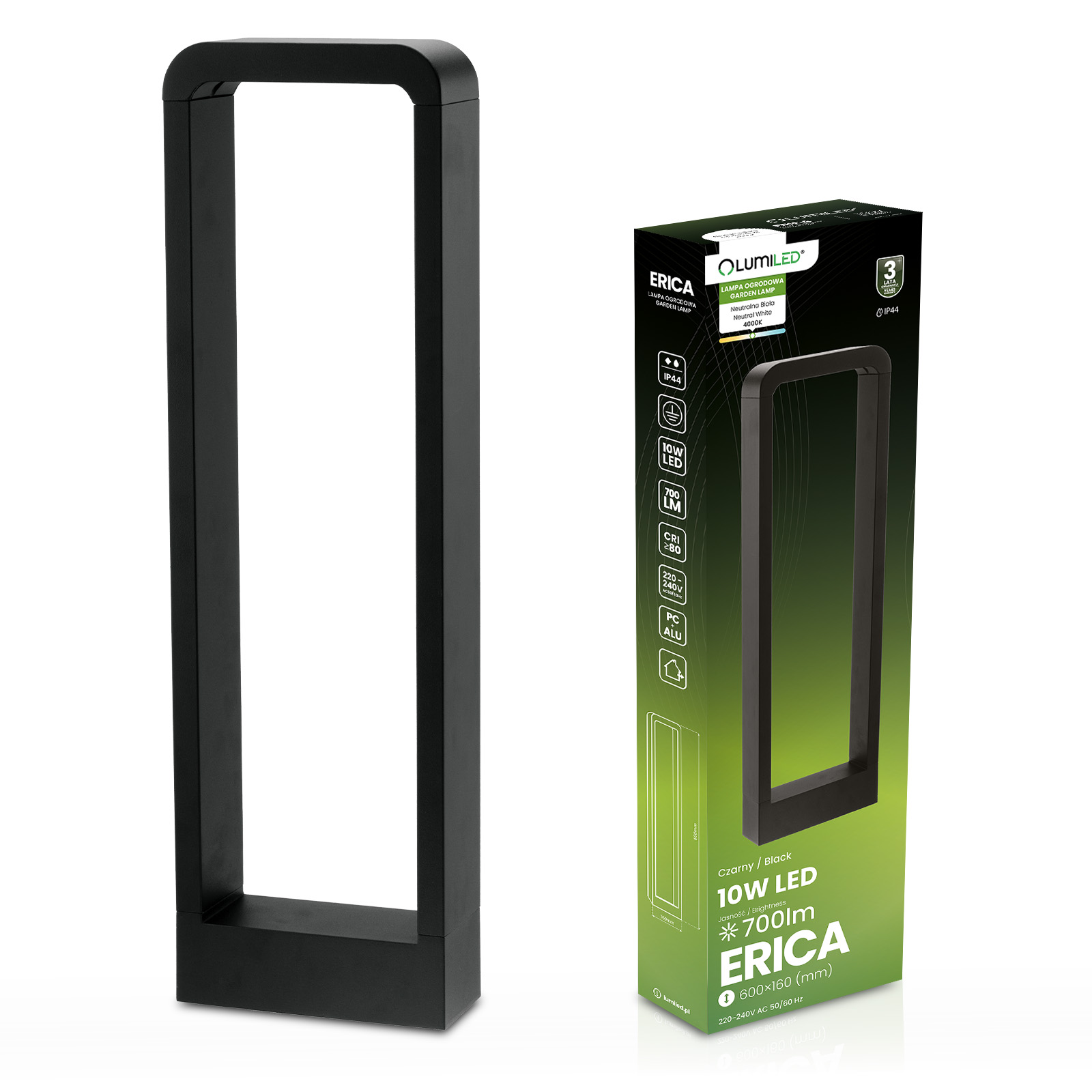 Lampa Ogrodowa Słupek Zewnętrzny Stojący LED 10W ERICA 60cm LUMILED - główne zdjęcie produktu
