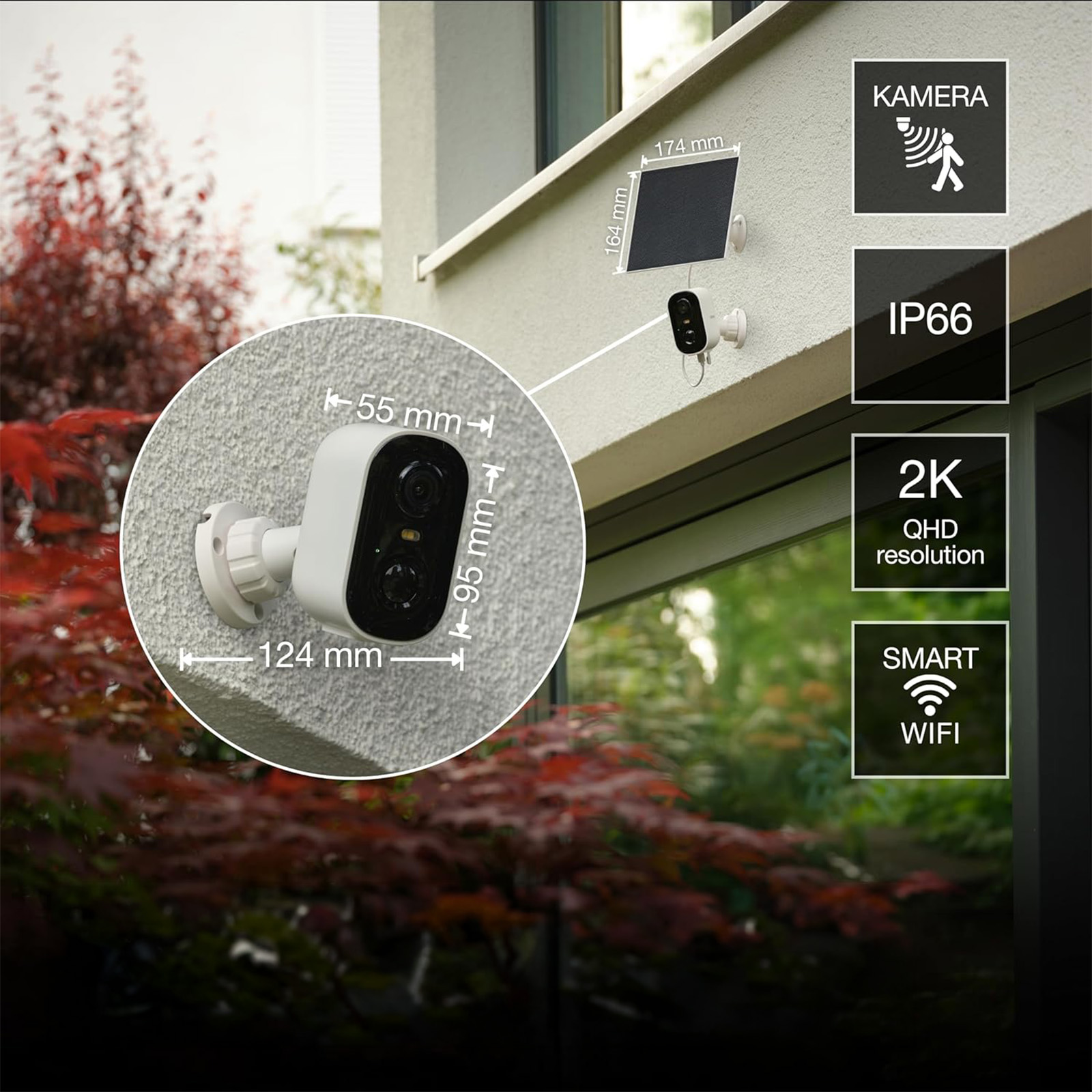 Kamera Solarna Zewnętrzna Regulowana 2K QHD Czujnik Ruchu Alarm IP66 Smart Wifi Biała Osram - skład produktu