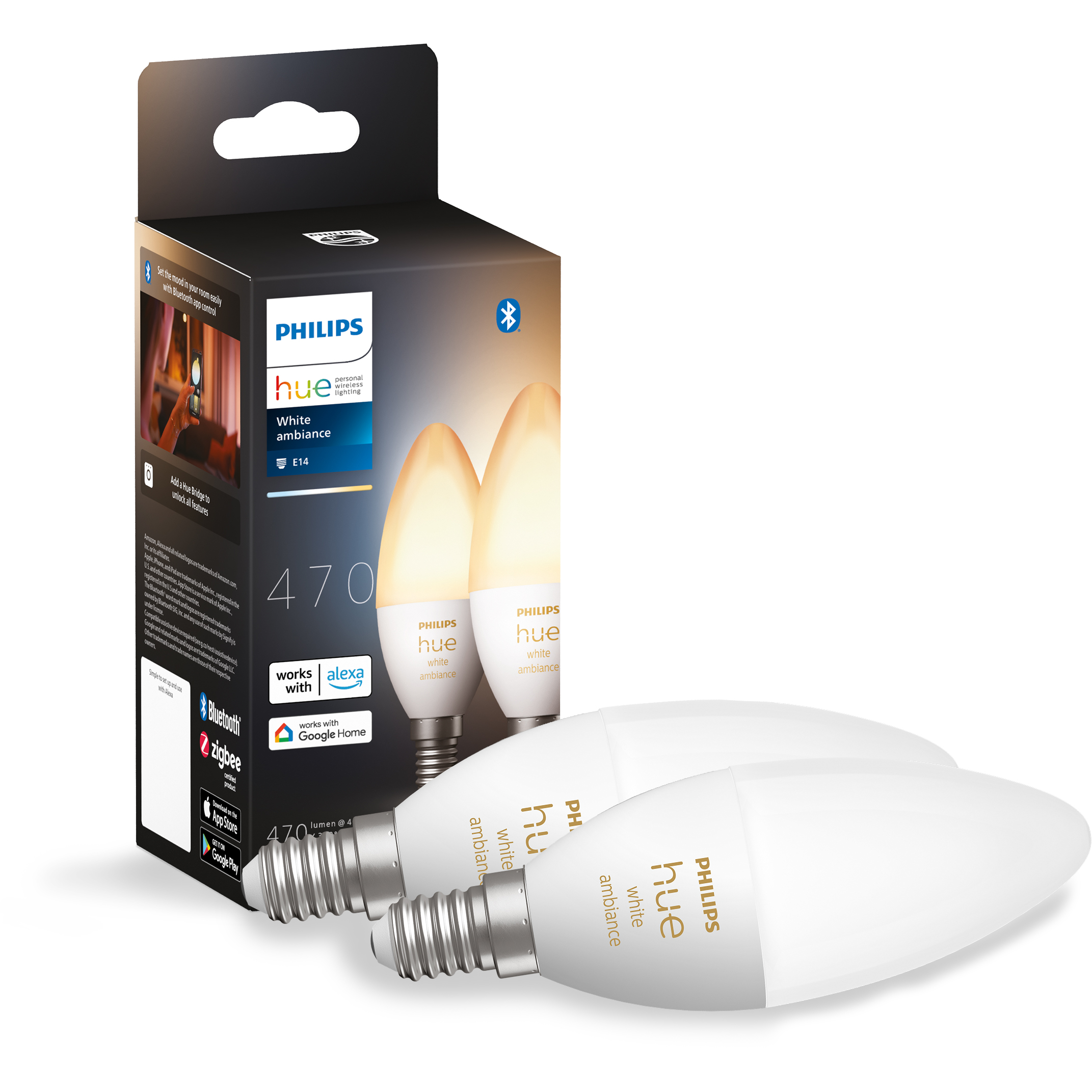 2x Żarówka LED E14 Świeczka B39 5.2W = 40W 470lm 2200-6500K CCT SMART Inteligentna Bluetooth ZigBee White Ambiance Philips HUE - główne zdjęcie produktu