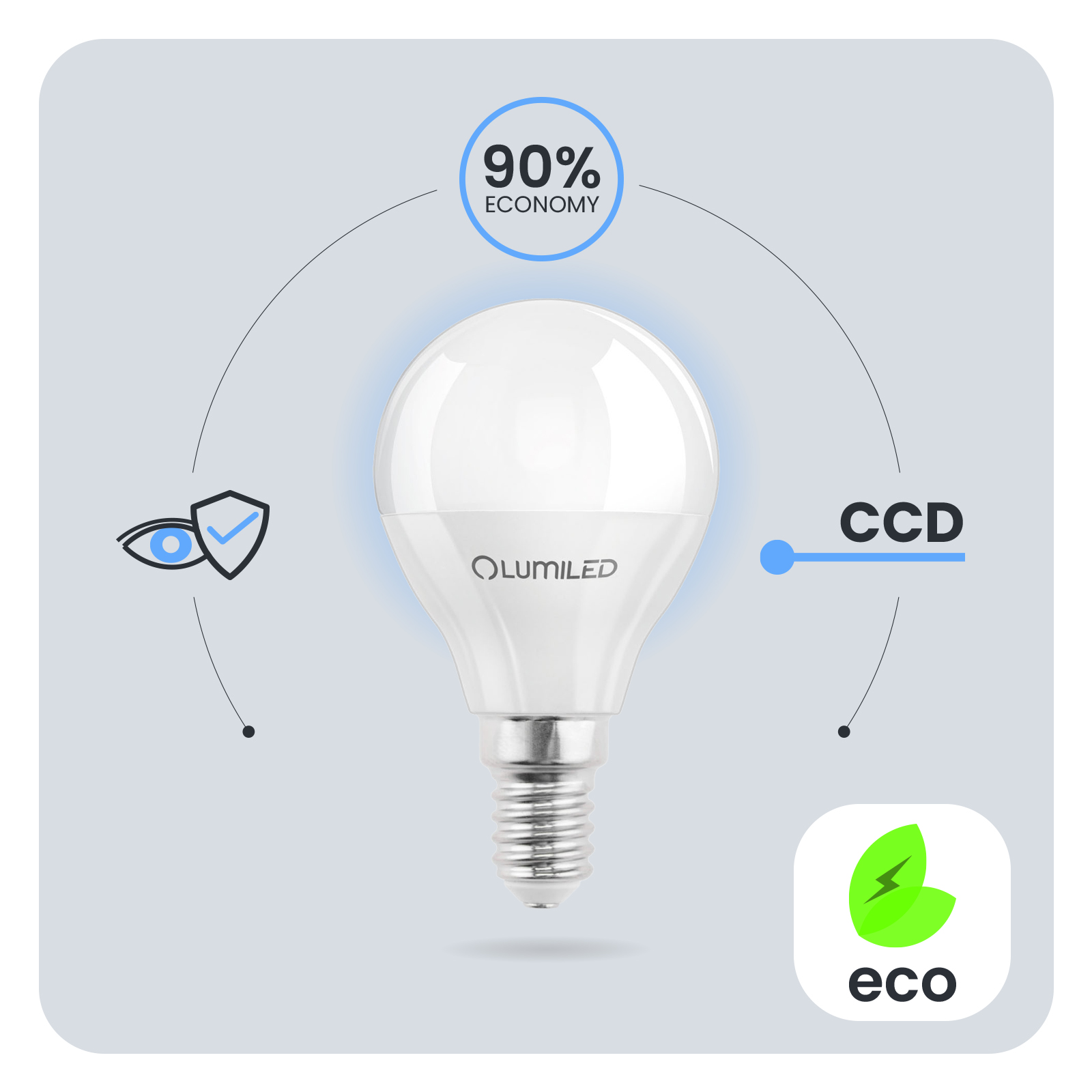 Żarówka LED E14 Kulka P45 10W = 75W 1100lm 6500K Zimna 180° LUMILED - pierwsza cecha produktu
