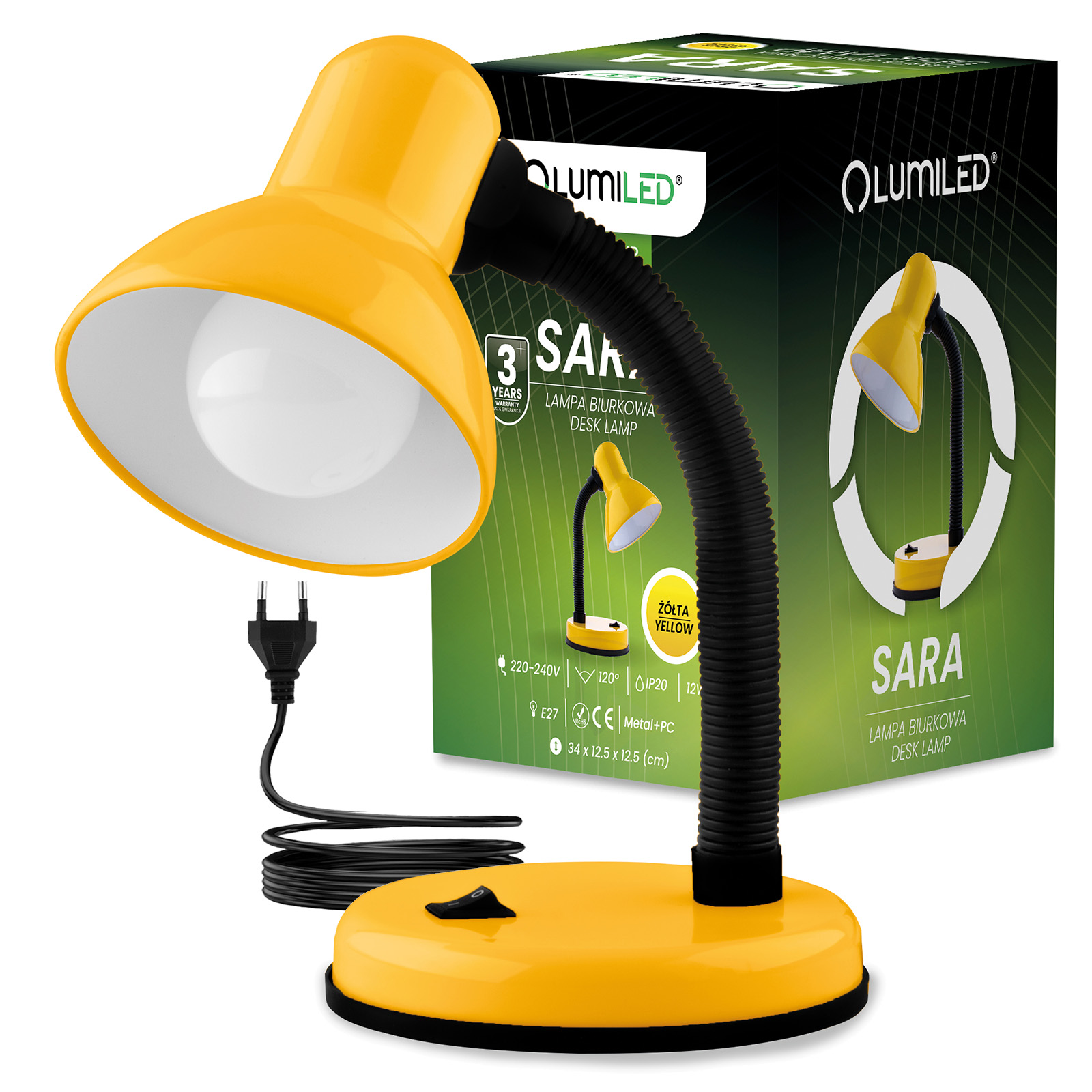 Lampka Biurkowa Stołowa Regulowana SARA Szkolna Nocna E27 Żółta LUMILED - główne zdjęcie produktu