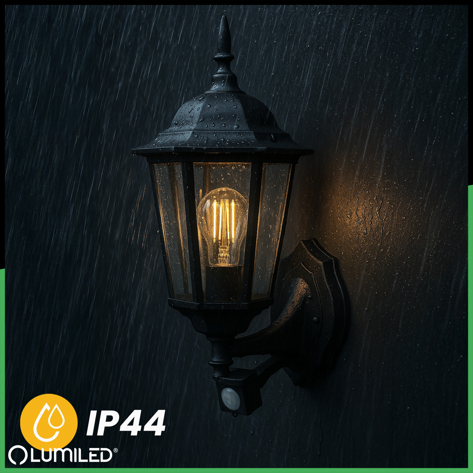 Lampa Ogrodowa Kinkiet Elewacyjny Zewnętrzny E27 LED Latarnia Czujnik Ruchu BELLIS Czarna LUMILED - pierwsza cecha produktu
