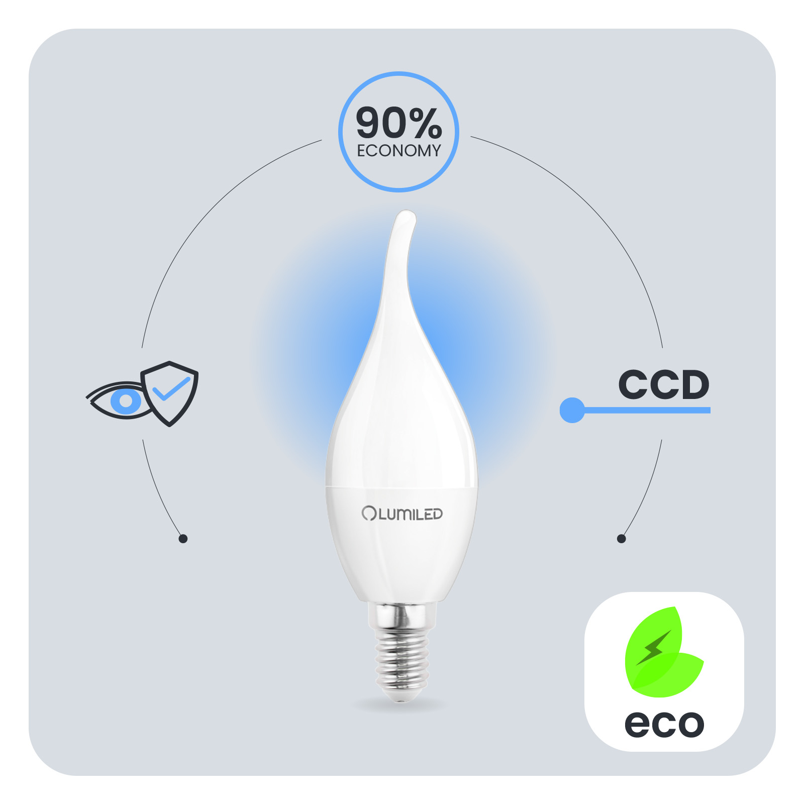 Żarówka LED E14 Świeczka BA35 5W = 40W 470lm 3000K Ciepła 180° LUMILED - pierwsza cecha produktu