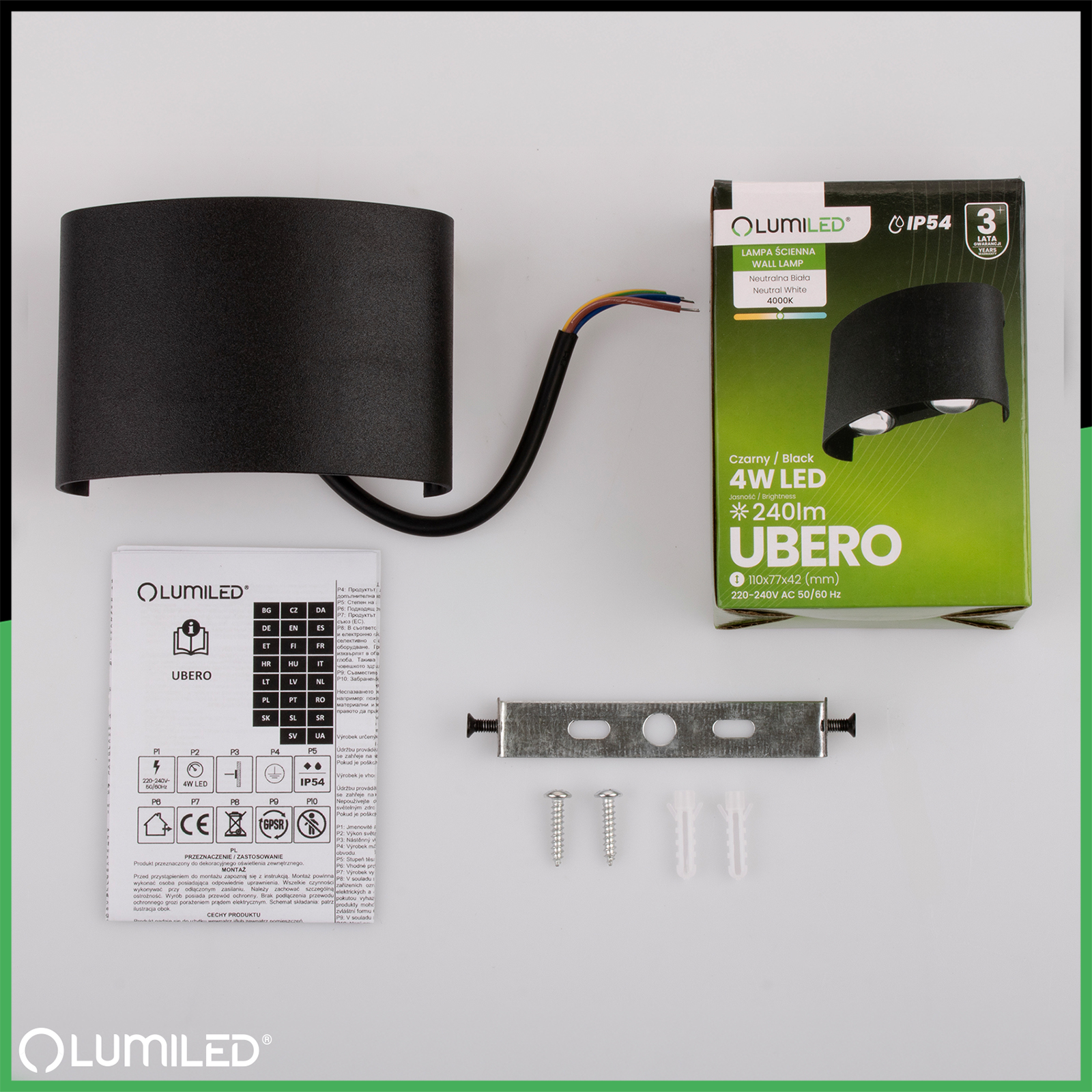 Lampa Ogrodowa Zewnętrzna Kinkiet Elewacyjny 4W LED IP54 Góra Dół UBERO LUMILED - skład produktu