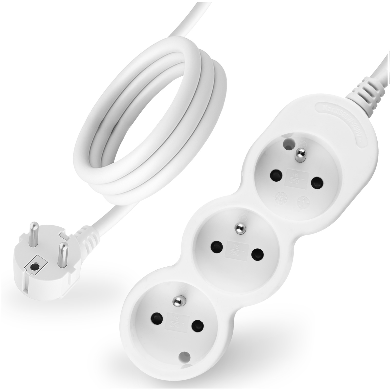 Przedłużacz Sieciowy Kabel z Uziemieniem Listwa Zasilająca 3 Gniazda 5m Biały Sznur Lendo Lumiled - główne zdjęcie produktu