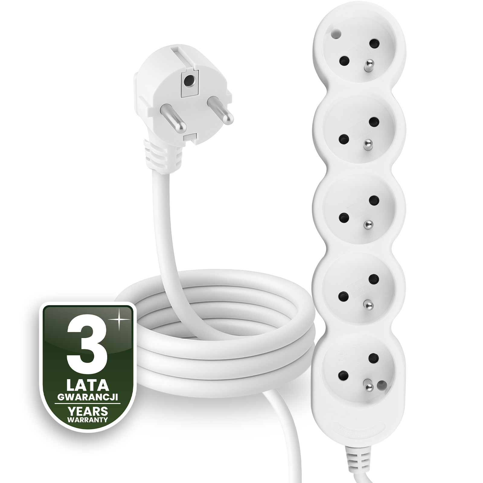 Przedłużacz Sieciowy Kabel z Uziemieniem Listwa Zasilająca 5 Gniazda 1.5m Biały Sznur Lendo Lumiled - czwarta cecha produktu