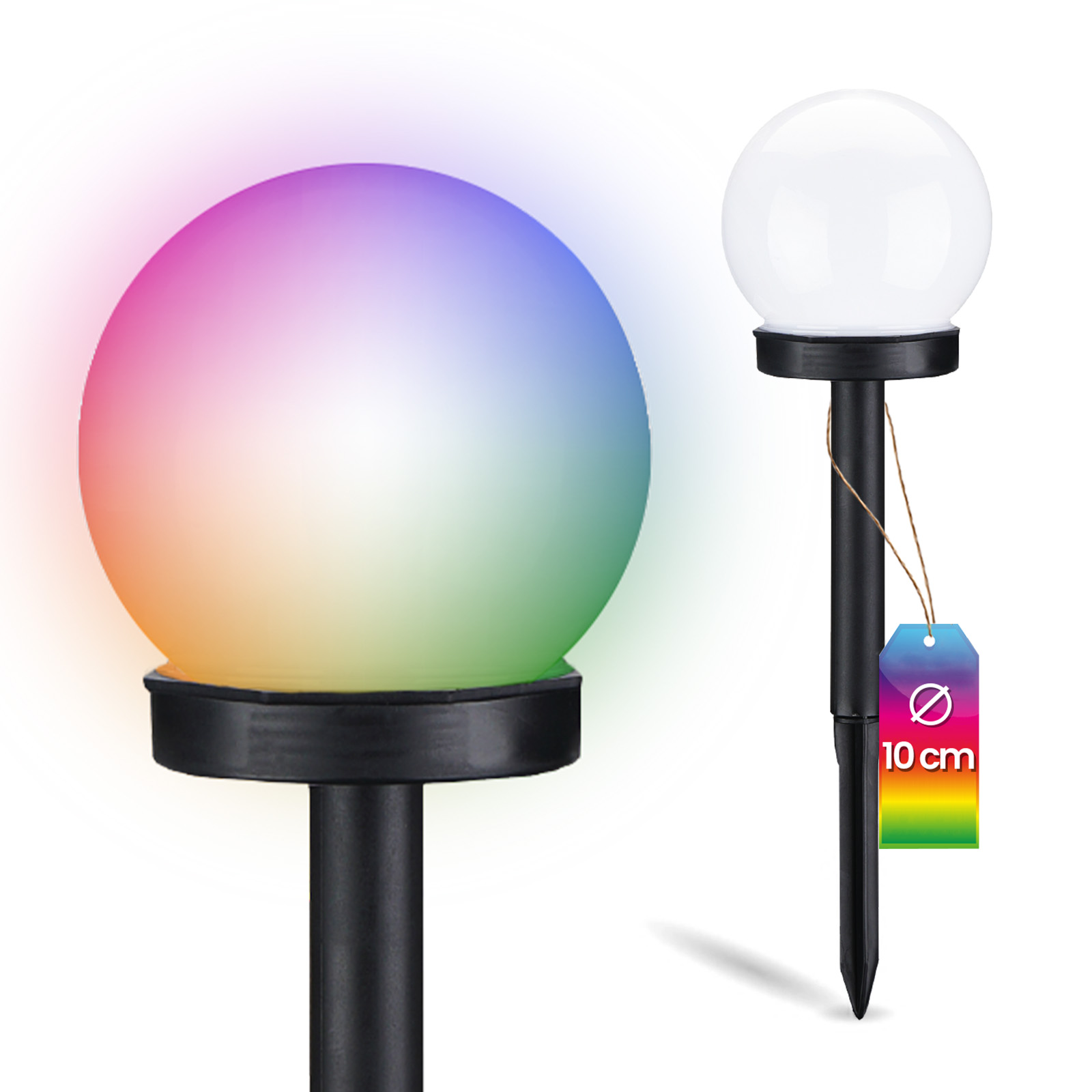 Lampa Solarna Ogrodowa LED ATRIS Wbijana Biała Kula 10cm RGB LUMILED - główne zdjęcie produktu
