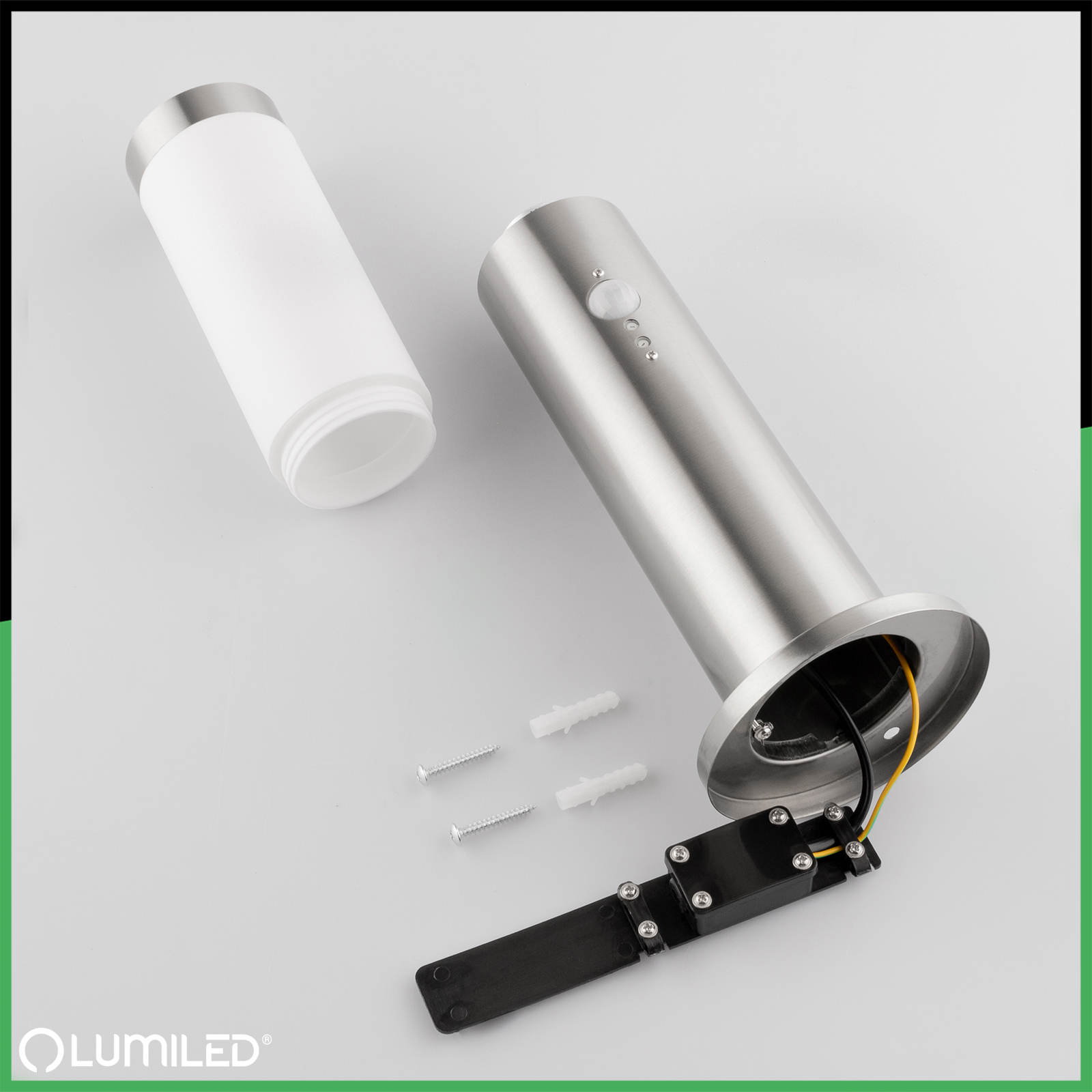 Lampa Ogrodowa Zewnętrzna E27 INOX SŁUPEK 45cm z Czujnikiem Ruchu Lilium LUMILED - skład produktu