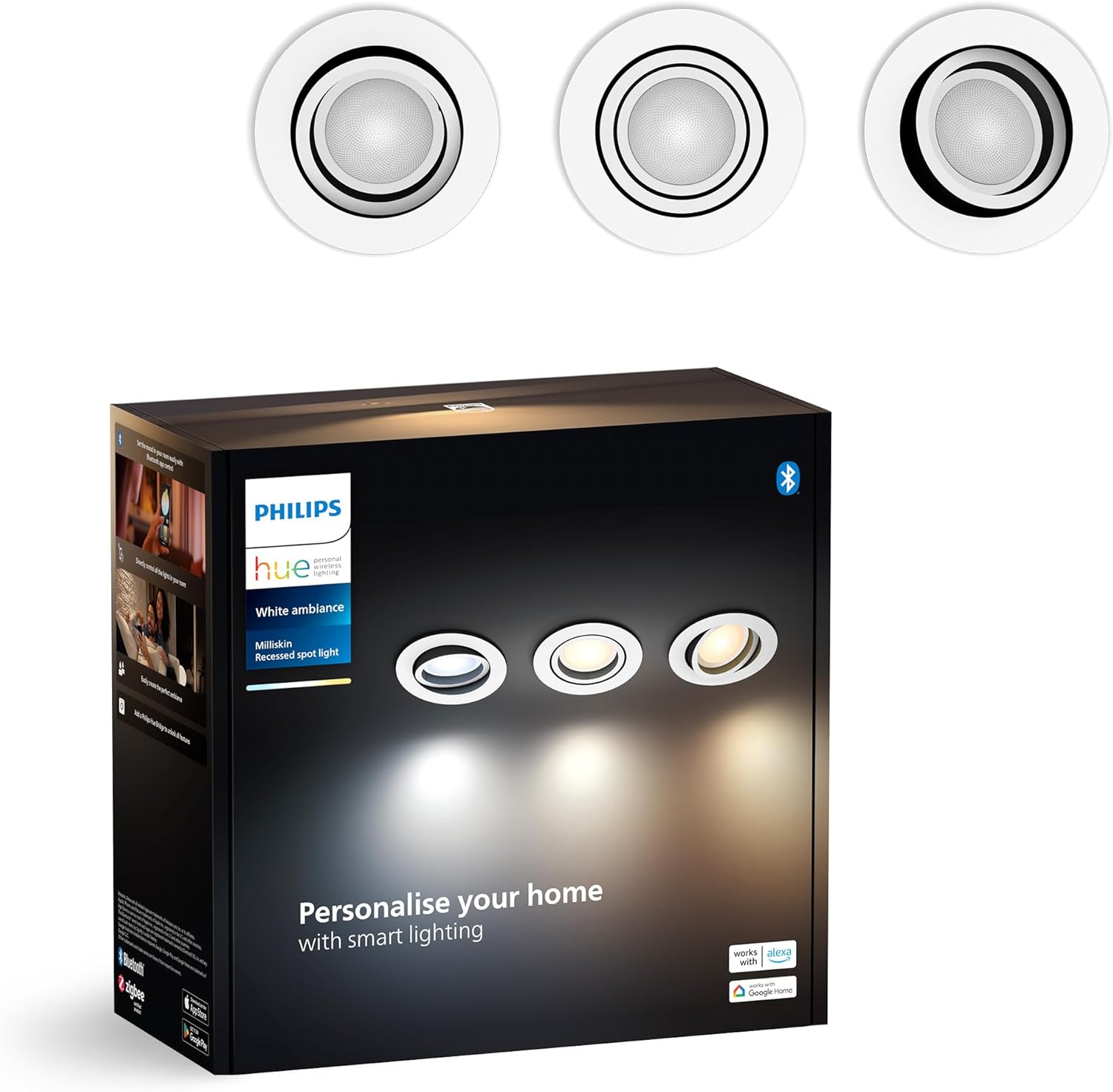 3x Oprawa Podtynkowa Wpuszczana LED 4.2W 400lm IP20 White Ambiance TW Aluminium Inteligentna SMART Zigbee Bluetooth Milliskin Philips HUE - główne zdjęcie produktu