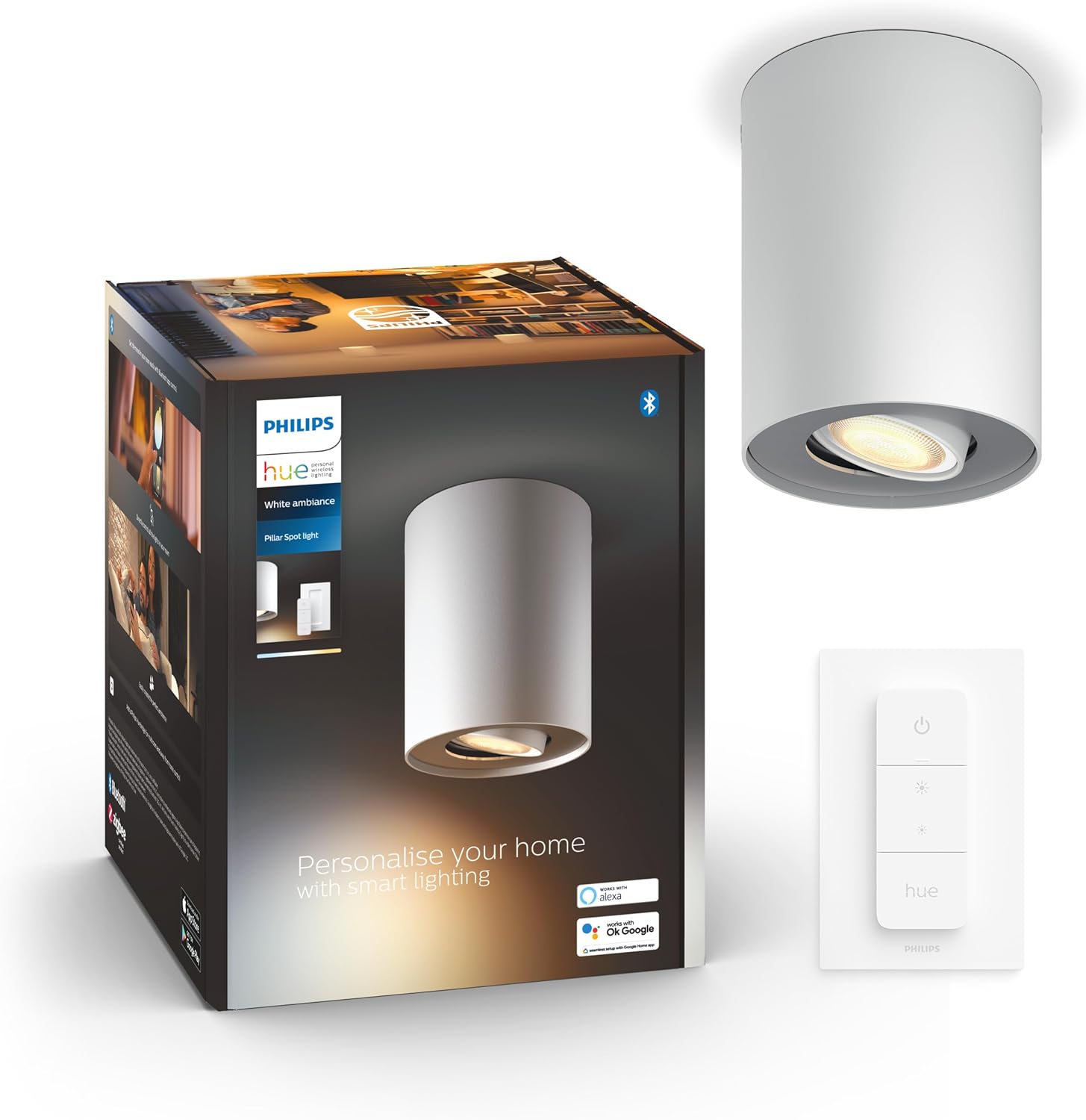 Lampa Sufitowa LED Oprawa Natynkowa TUBA SPOT 4.2W 400lm IP20 White Ambiance TW Biała Inteligentna SMART Zigbee Bluetooth + Regulator Pilot Pillar Philips HUE - główne zdjęcie produktu