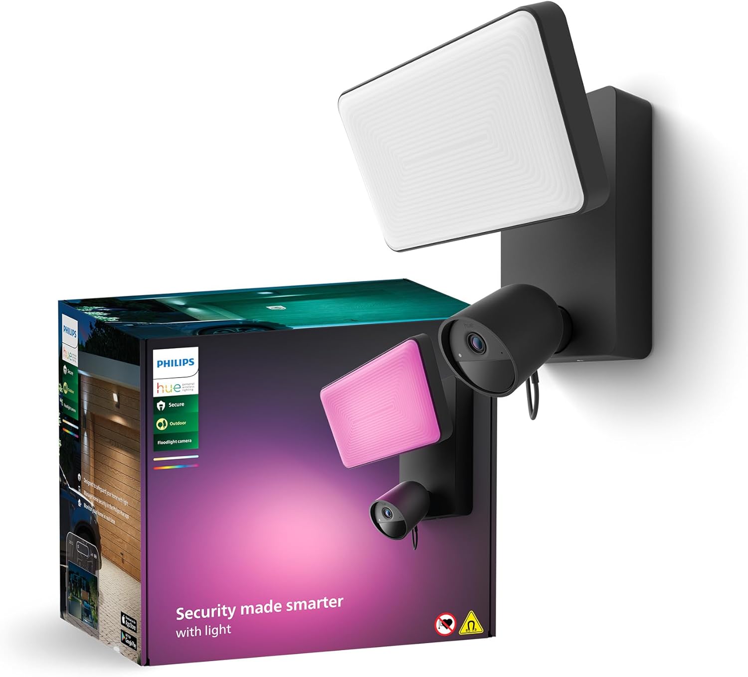 Naświetlacz LED Lampa 30.5W 2250lm IP44 White and Color Ambiance RGB + TW Czarna z Kamerą Zewnętrzną IP 1080p Full HD CMOS Inteligentna SMART Zigbee Secure Floodlight Camera Philips HUE - główne zdjęcie produktu