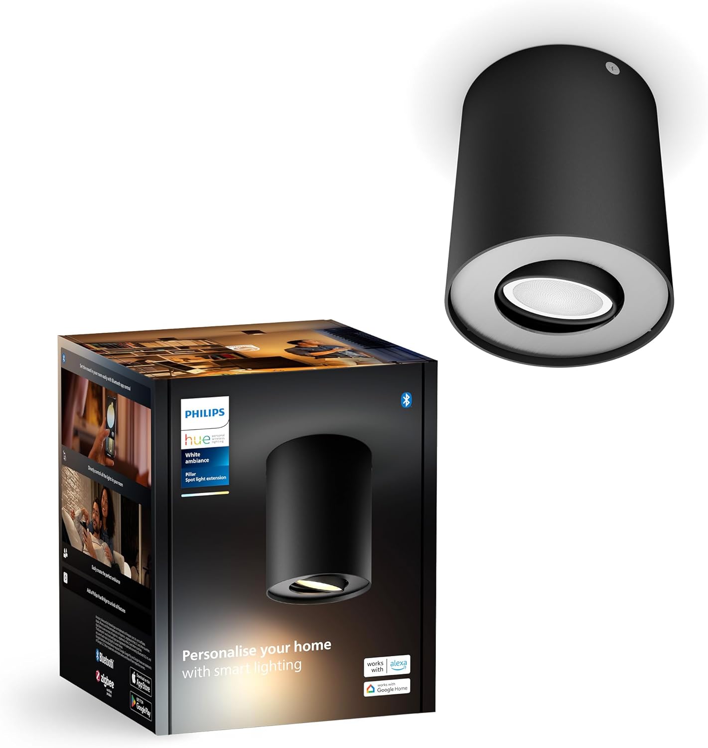 Lampa Sufitowa LED Oprawa Natynkowa TUBA SPOT 4.2W 400lm IP20 White Ambiance TW Czarna Inteligentna SMART Zigbee Bluetooth Pillar Philips HUE - główne zdjęcie produktu
