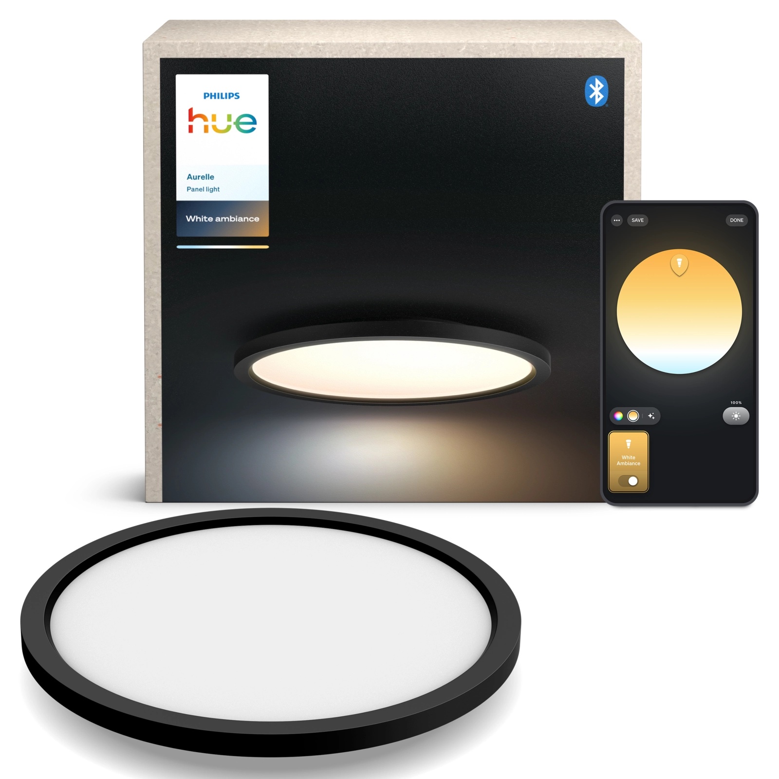 Plafon LED Lampa Sufitowa Natynkowa 21W 2450lm IP20 White Ambiance TW Czarna 39.5cm Inteligentna SMART Zigbee Bluetooth Aurelle Philips HUE - główne zdjęcie produktu