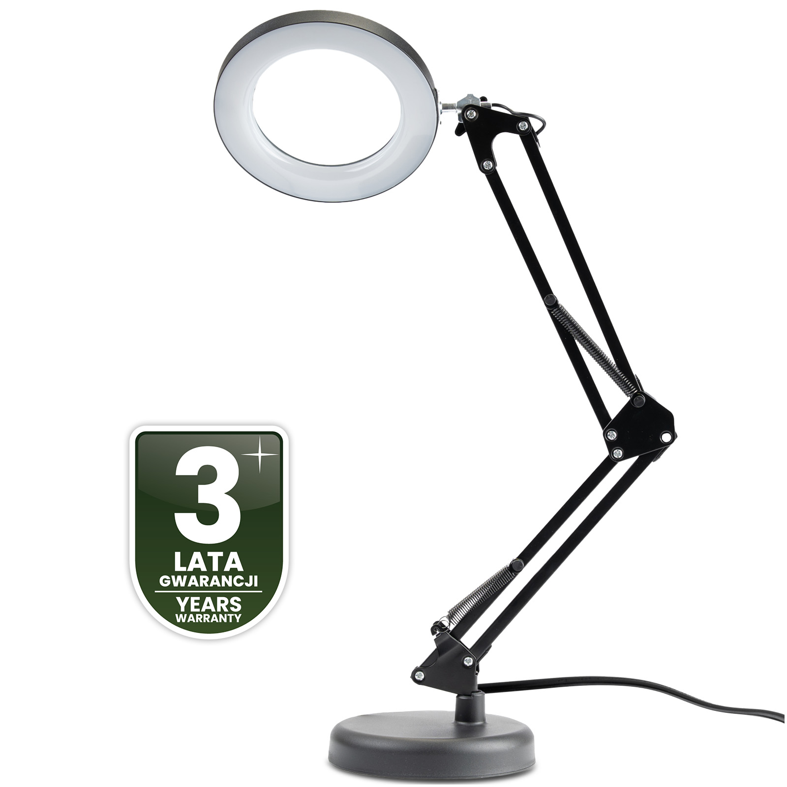 Lampka Biurkowa LED 8W CCT Kreślarska Stołowa 3x Szkło Powiększające Lupa LUCA 2 Czarna LUMILED - czwarta cecha produktu