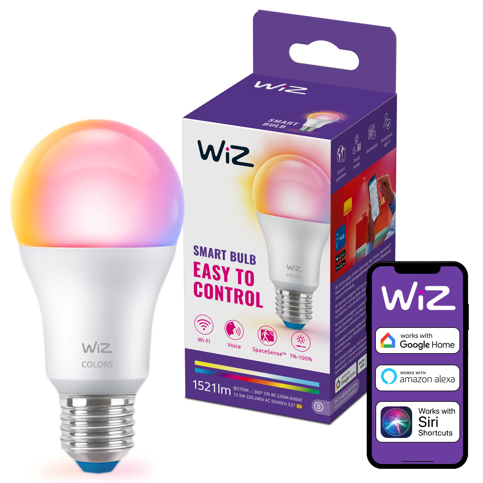 Żarówka LED E27 A60 12.5W = 100W 1521lm 2200-6500K RGB + TW Inteligentna SMART WiFi Bluetooth Aplikacja WiZ - główne zdjęcie produktu