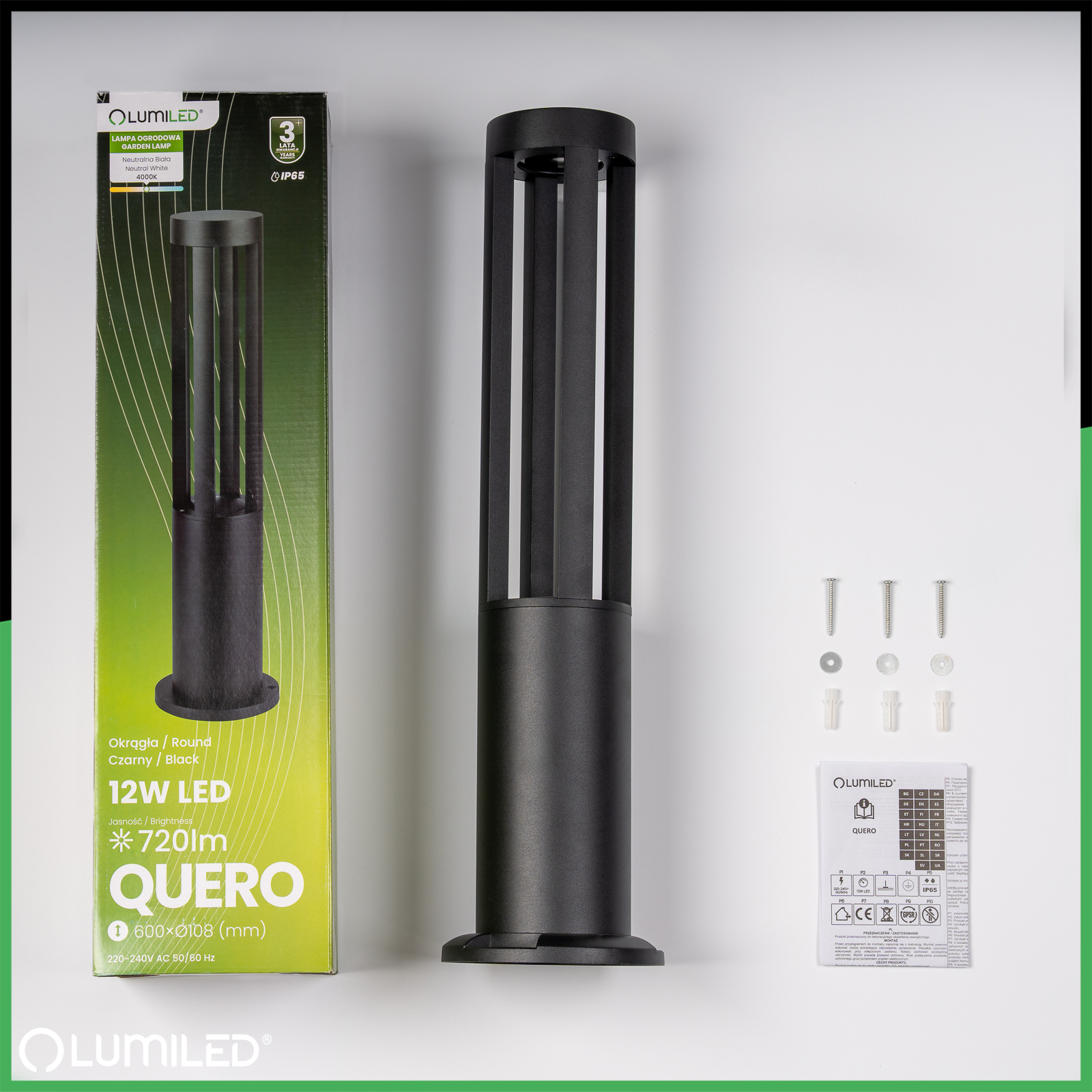 Lampa Ogrodowa Słupek Zewnętrzny Stojący 12W LED 4000K QUERO 60cm LUMILED - skład produktu