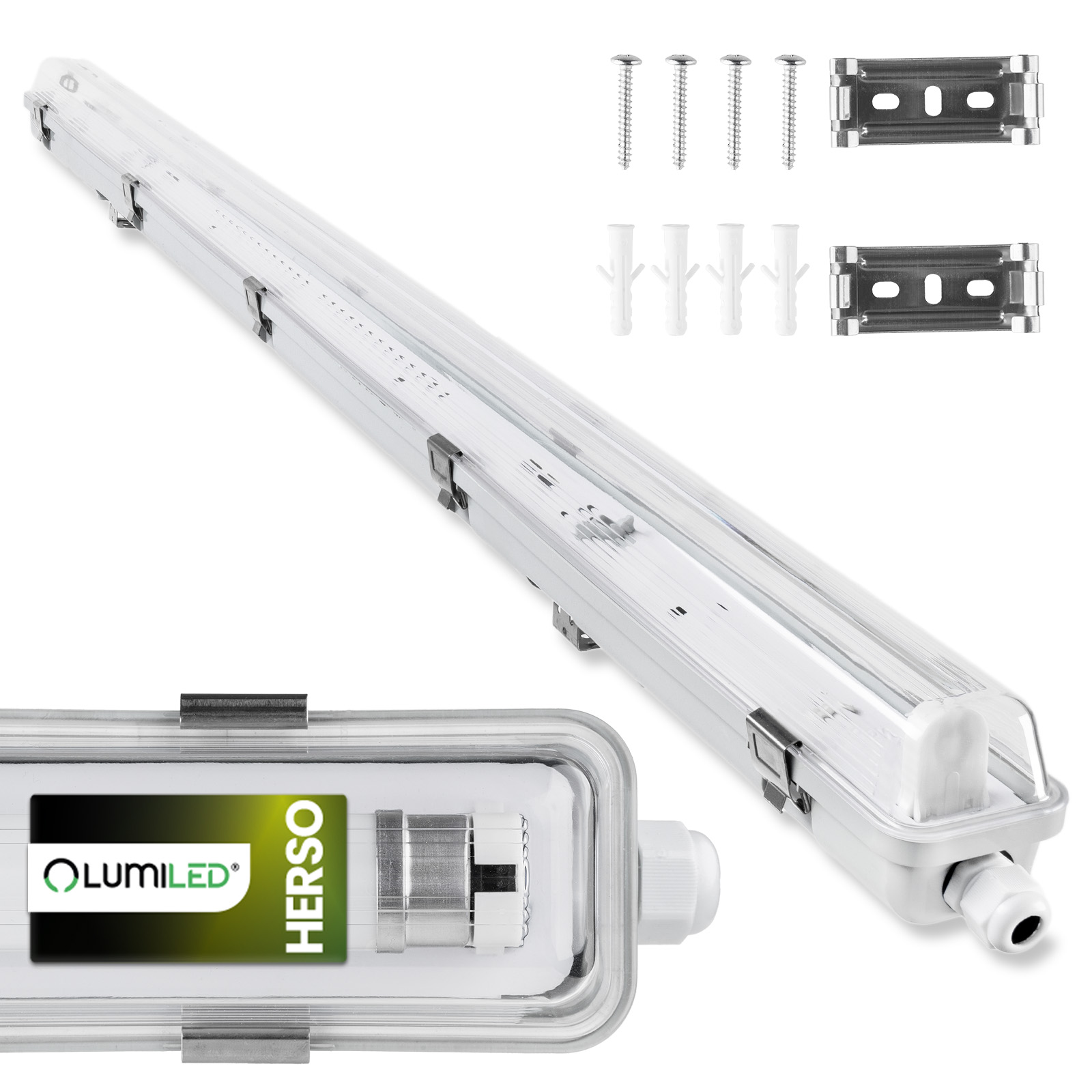 Oprawa Lampa Hermetyczna LED Pyłoszczelna 120cm 1x T8 G13 IP65 HERSO Lumiled - główne zdjęcie produktu