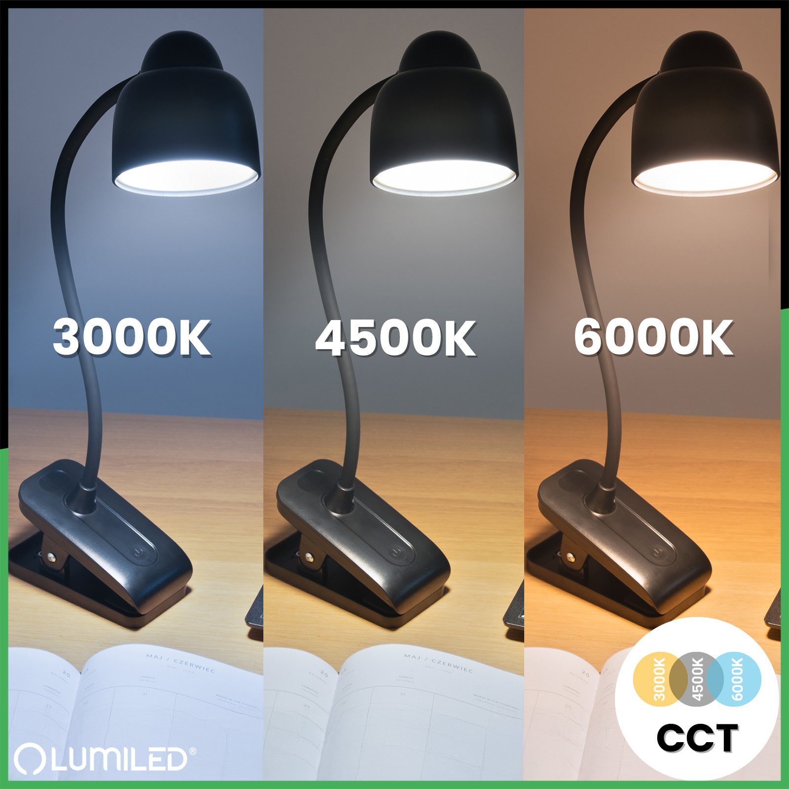 Lampka Biurkowa LED 5W CCT Kreślarska Stołowa Szkolna TESA 2 Czarna LUMILED - pierwsza cecha produktu