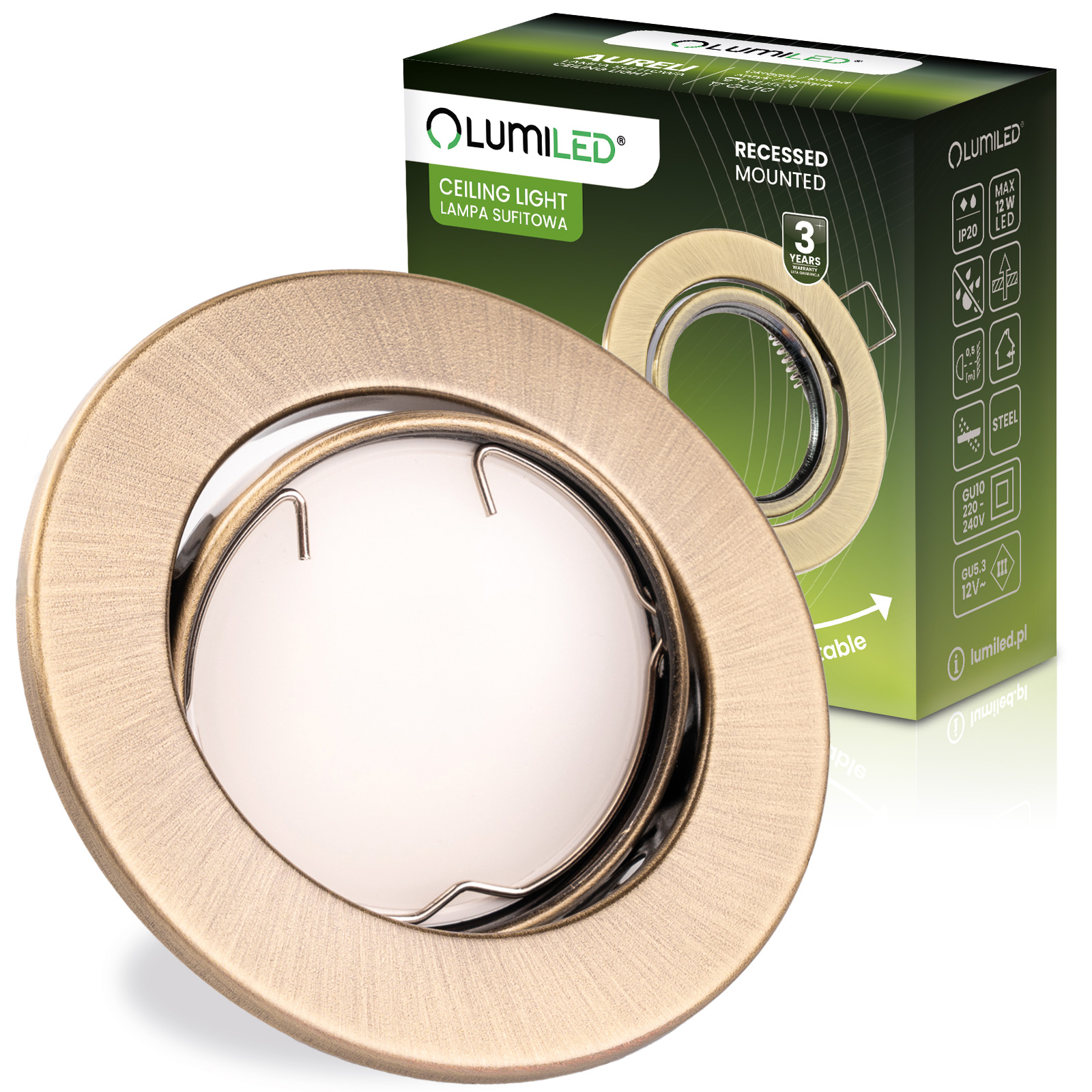 Oprawa HALOGENOWA Podtynkowa Ruchoma Okrągła AURELI Antyk Blacha MR16 GU10 - główne zdjęcie produktu