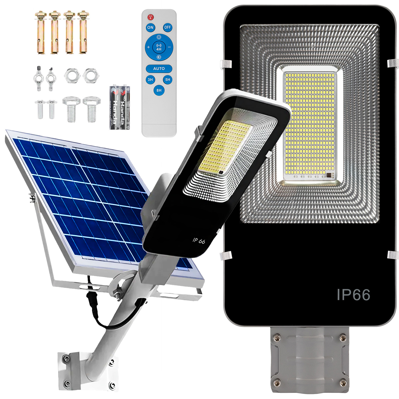 Lampa Solarna Uliczna LED 600W 60000lm 6500K Zimna Czujnik Zmierzchu MOCNA Latarnia Ogrodowa z Regulowanym Panelem + Uchwyt i Pilot - główne zdjęcie produktu