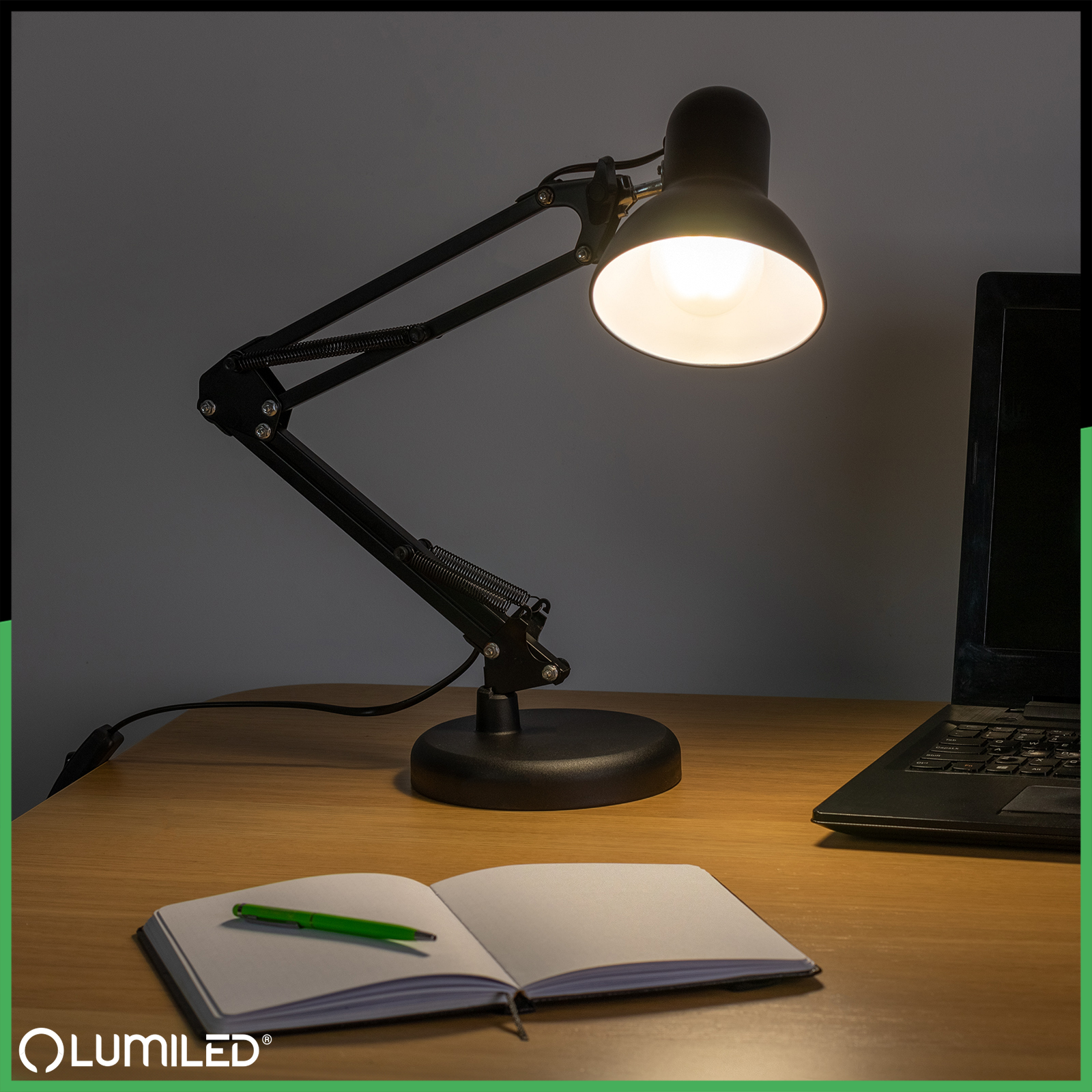 Lampka Biurkowa Kreślarska Stołowa E27 TOBI Czarna Lumiled + Uchwyt na Blat - pierwsza cecha produktu