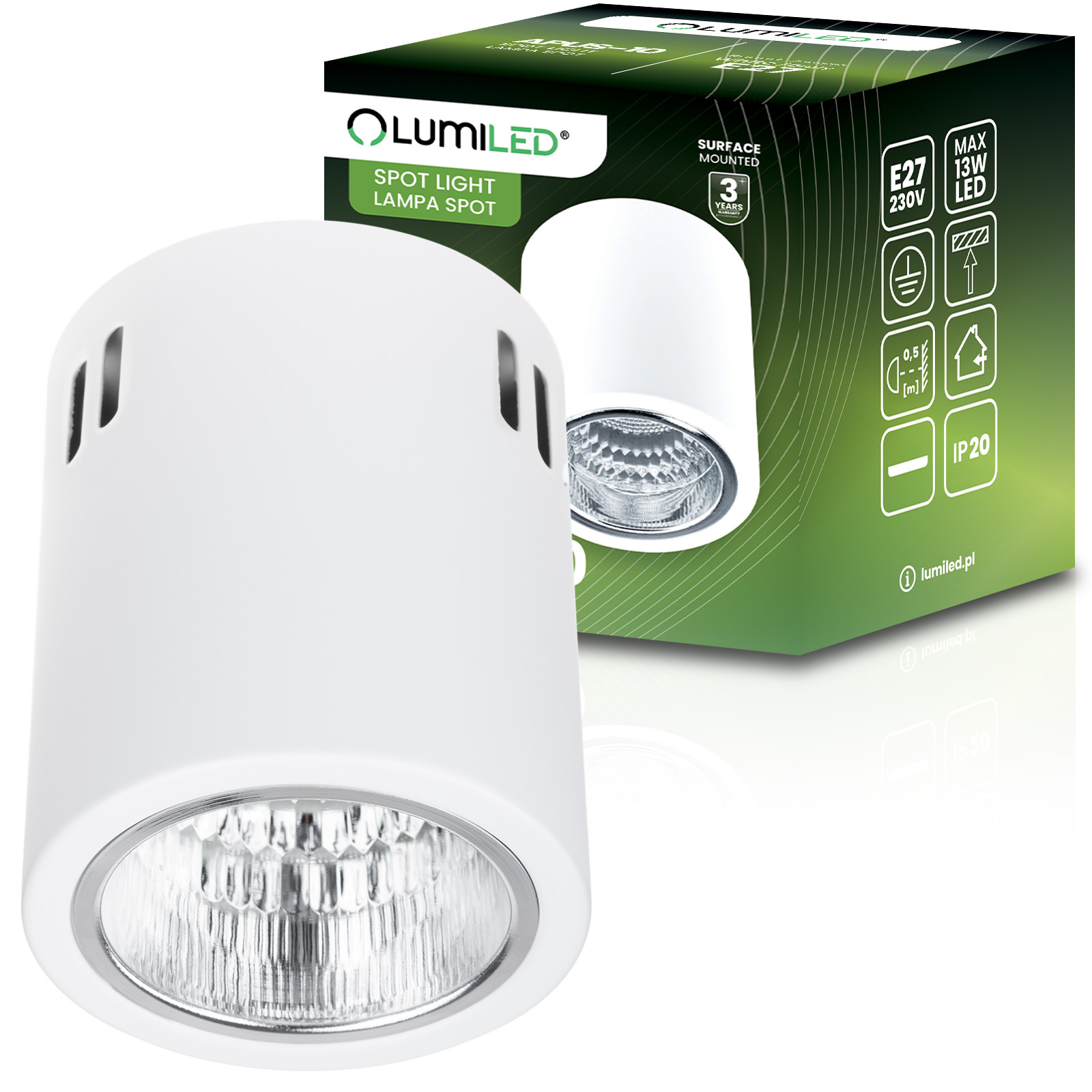 Oprawa Sufitowa Natynkowa Stała Okrągła APUS 10 Spot TUBA Biała E27 - główne zdjęcie produktu