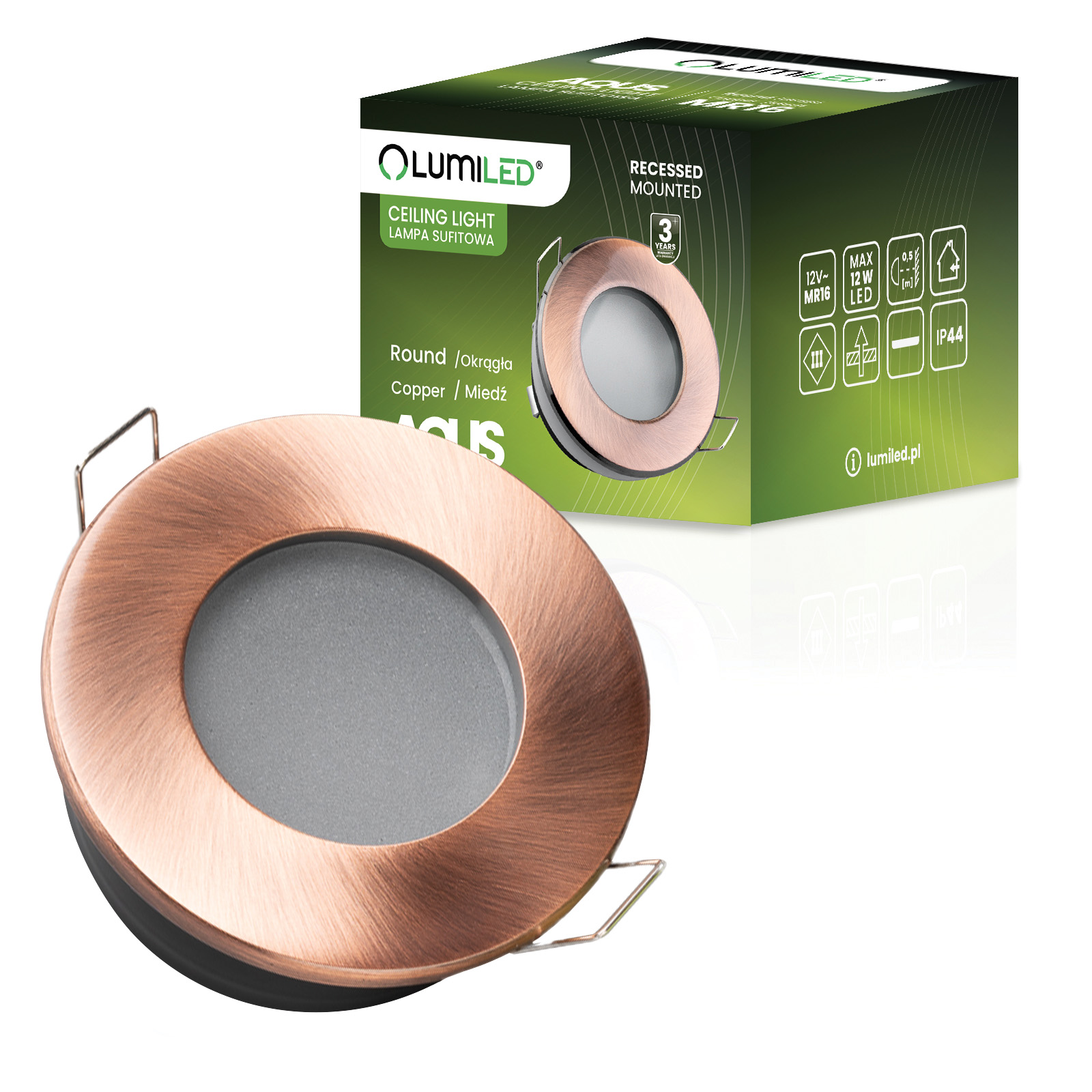 Oprawa Halogenowa Podtynkowa Wpuszczana LED MR16 Okrągła Miedziana AQUS Lumiled - główne zdjęcie produktu
