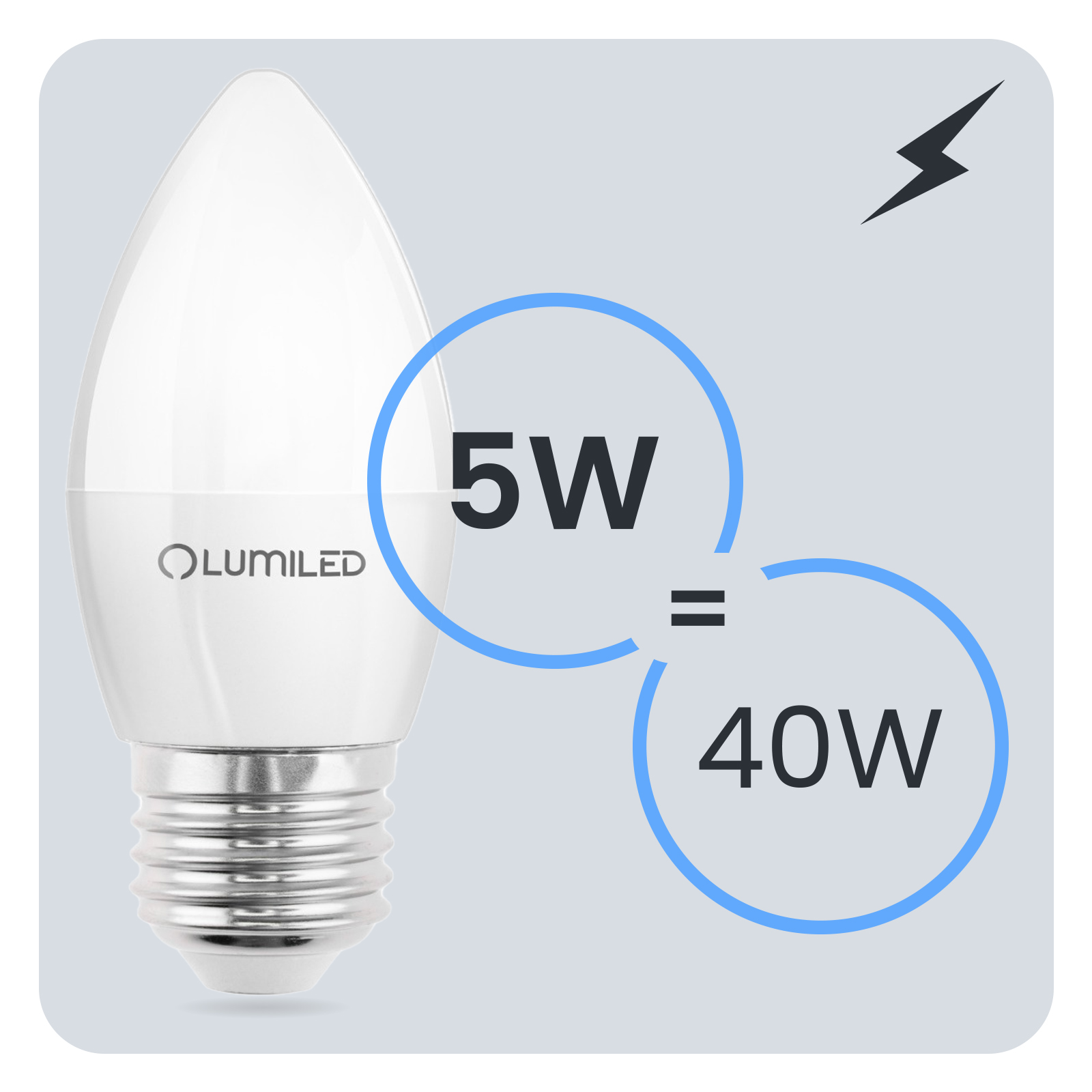 Żarówka LED E27 Świeczka B35 5W = 40W 470lm 3000K Ciepła 180° LUMILED - trzecia cecha produktu