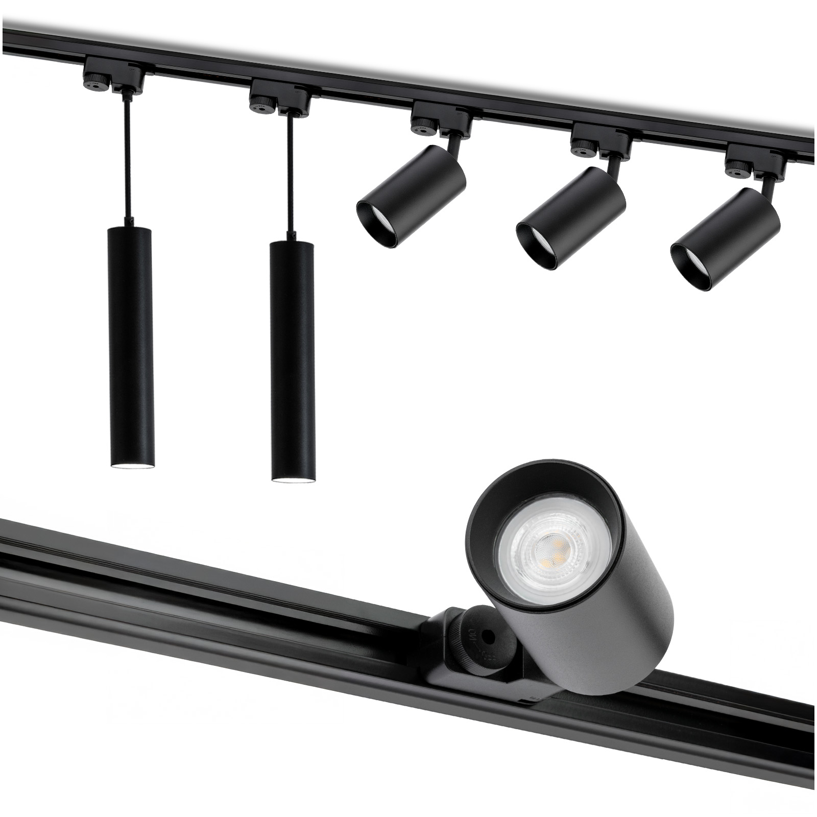 Zestaw Szyna Oświetleniowa Szynoprzewód 2m + 5x Reflektor Szynowy GU10 Czarny LUMILED - główne zdjęcie produktu
