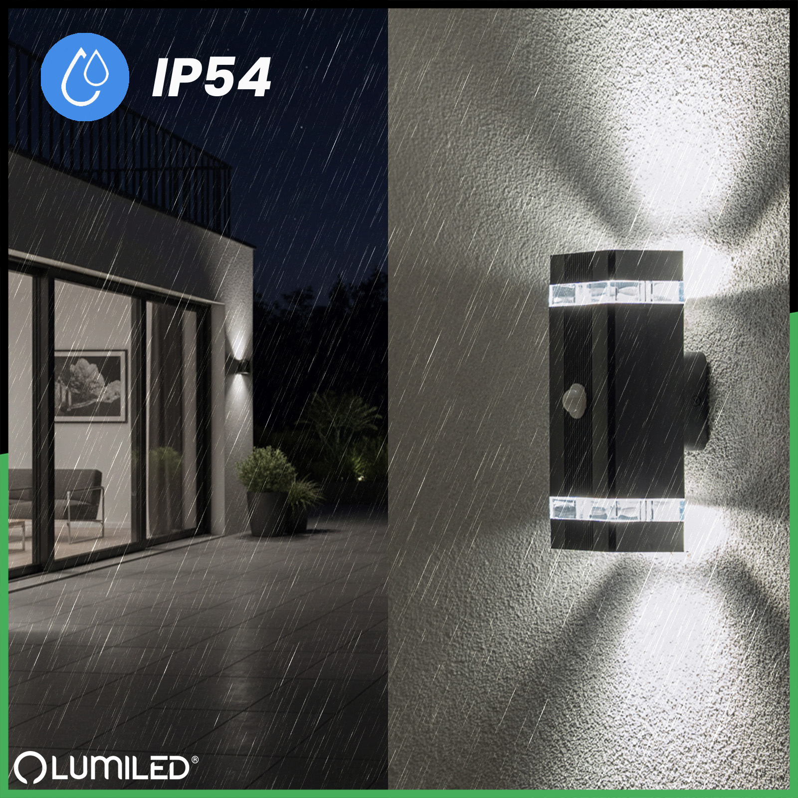 Lampa Ogrodowa Kinkiet Elewacyjny góra dół 2x GU10 Czarny Czujnik Ruchu i Zmierzchu IP54 HEDERA LUMILED - druga cecha produktu