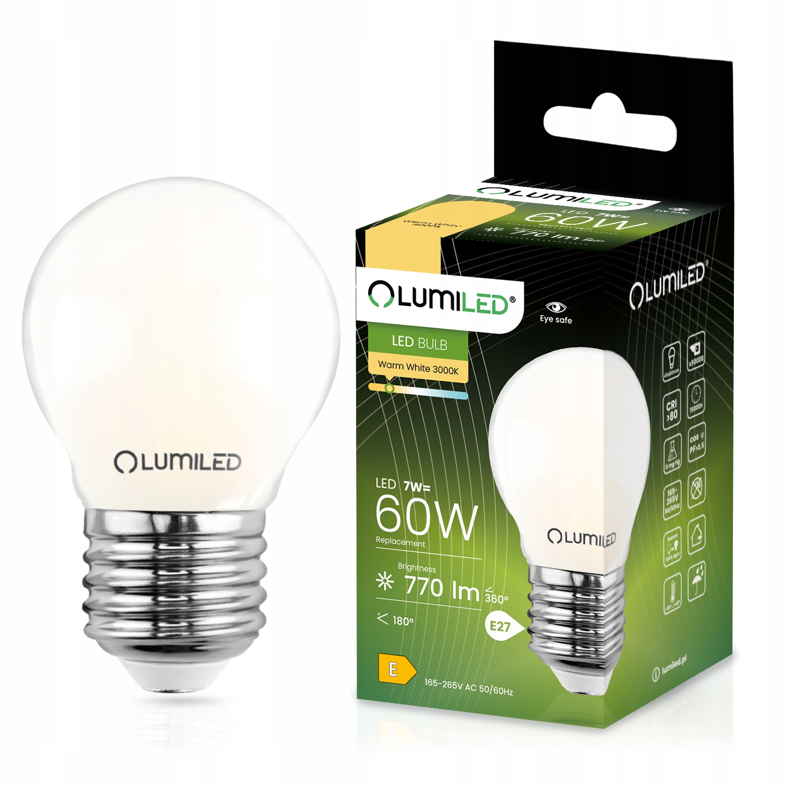 Żarówka LED E27 Kulka P45 7W = 60W 806lm 3000K Ciepła 360° FILAMENT LUMILED - główne zdjęcie produktu