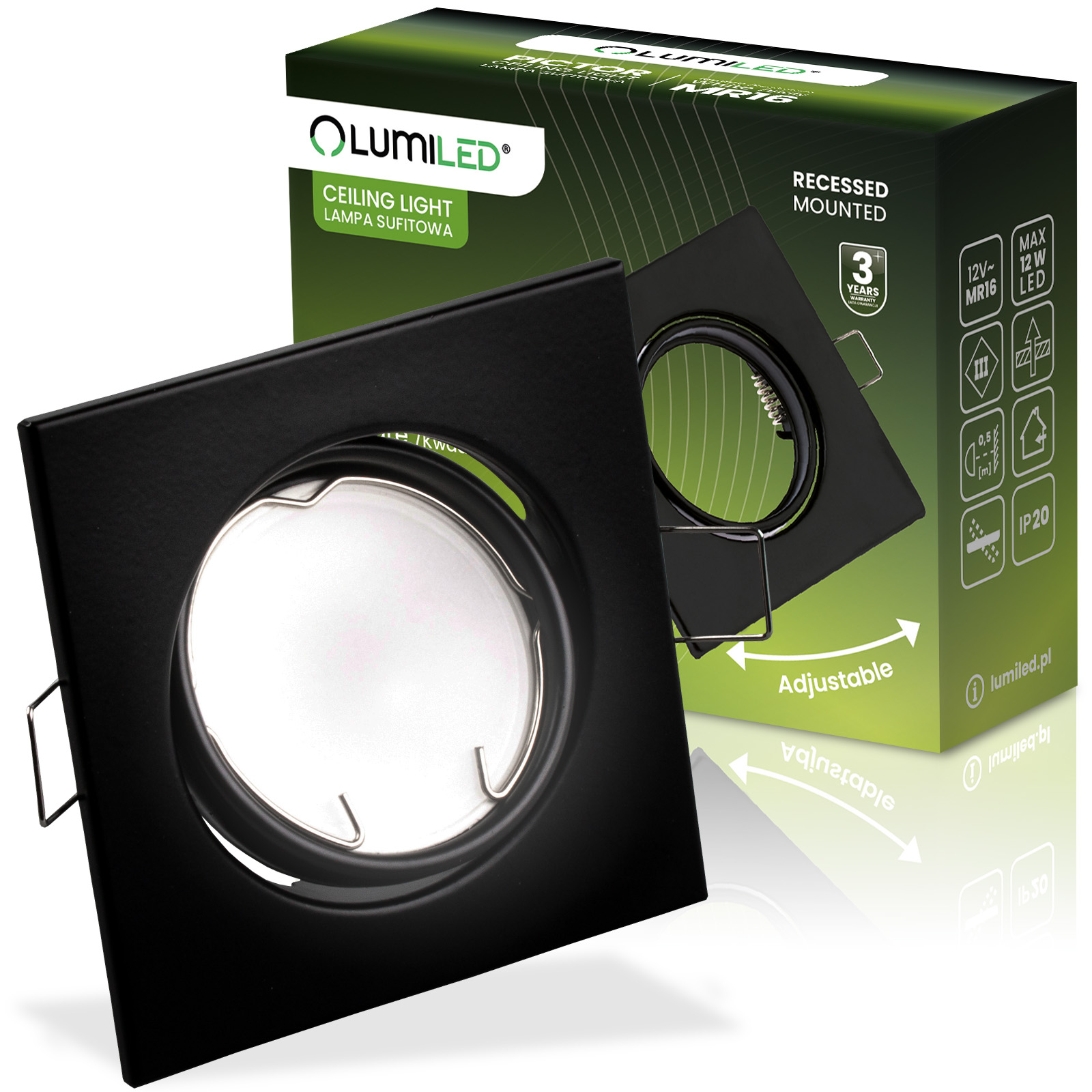 Oprawa HALOGENOWA Podtynkowa Ruchoma Kwadrat PICTOR Czarna Blacha MR16 GU10 - główne zdjęcie produktu